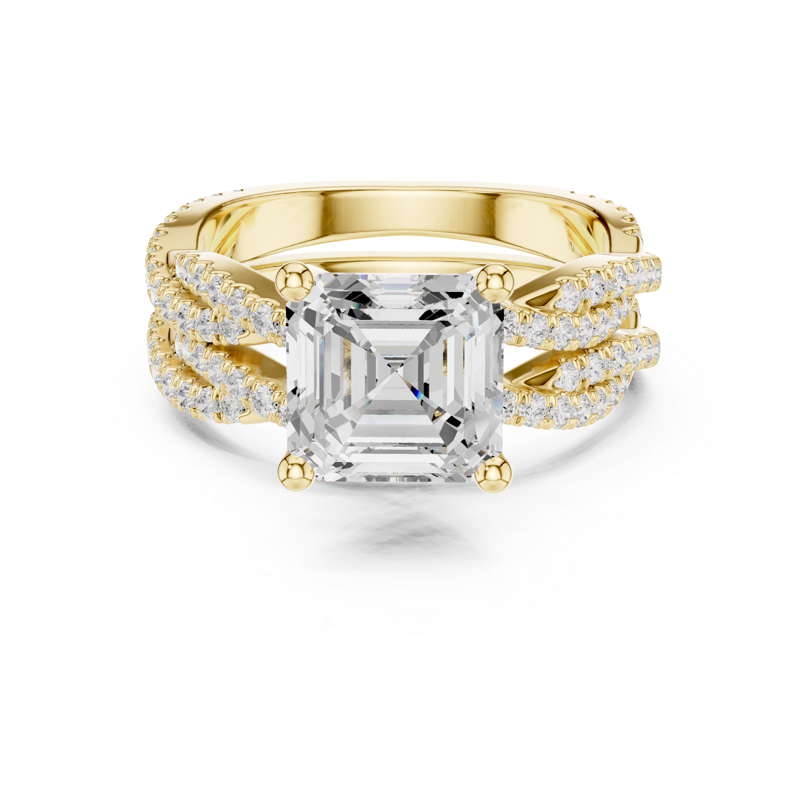 3.23 CT Asscher Cut Diamond Triple Pavé Engagement Ring