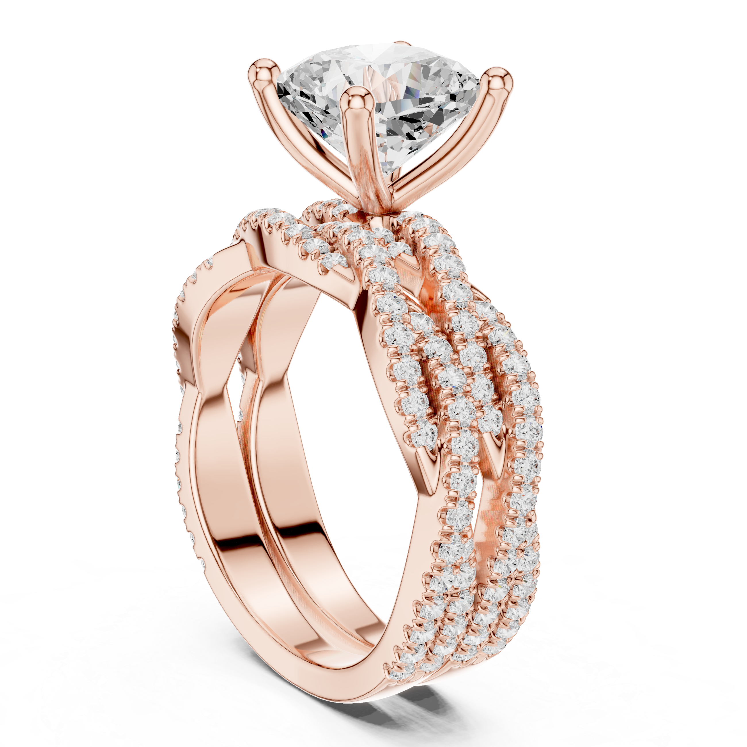 3.23 CT Cushion Cut Diamond Triple Pavé Engagement Ring