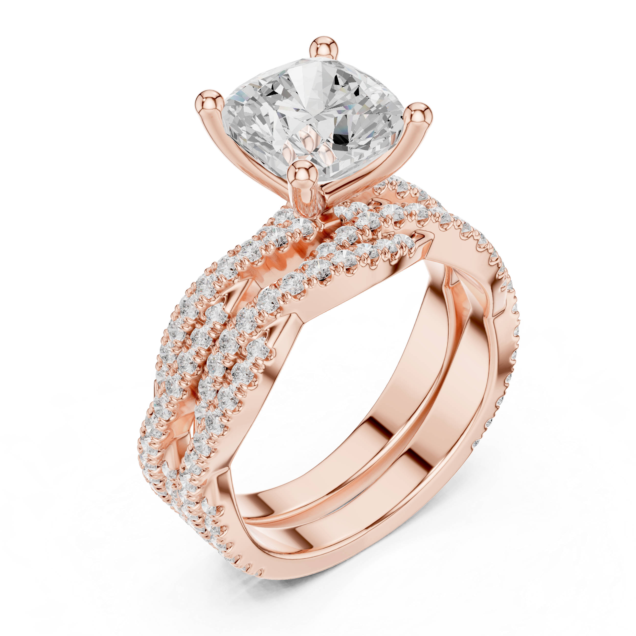 3.23 CT Cushion Cut Diamond Triple Pavé Engagement Ring