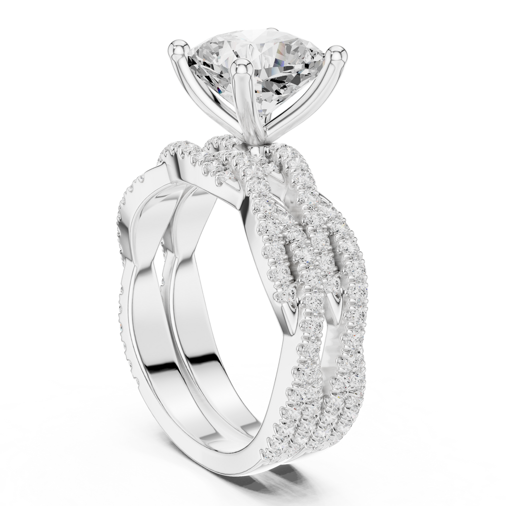 3.23 CT Cushion Cut Diamond Triple Pavé Engagement Ring