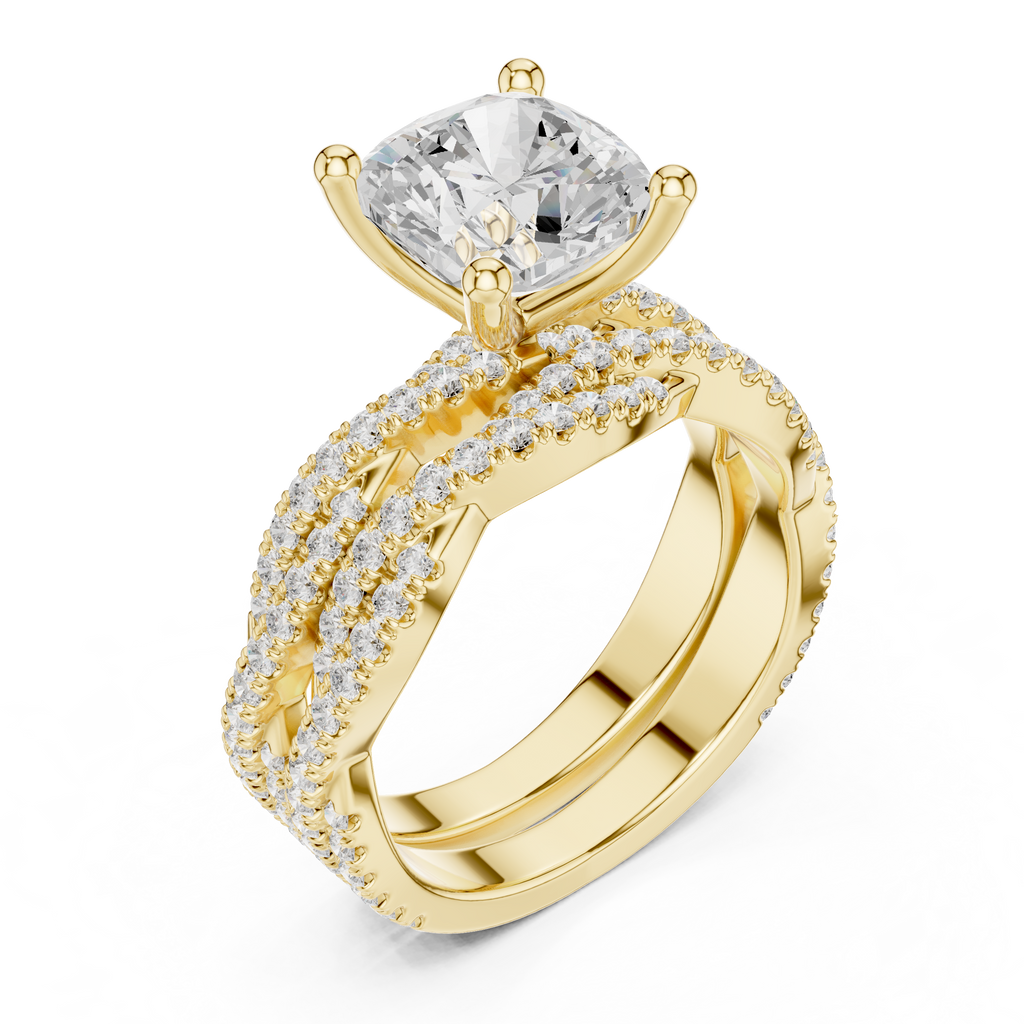 3.23 CT Cushion Cut Diamond Triple Pavé Engagement Ring