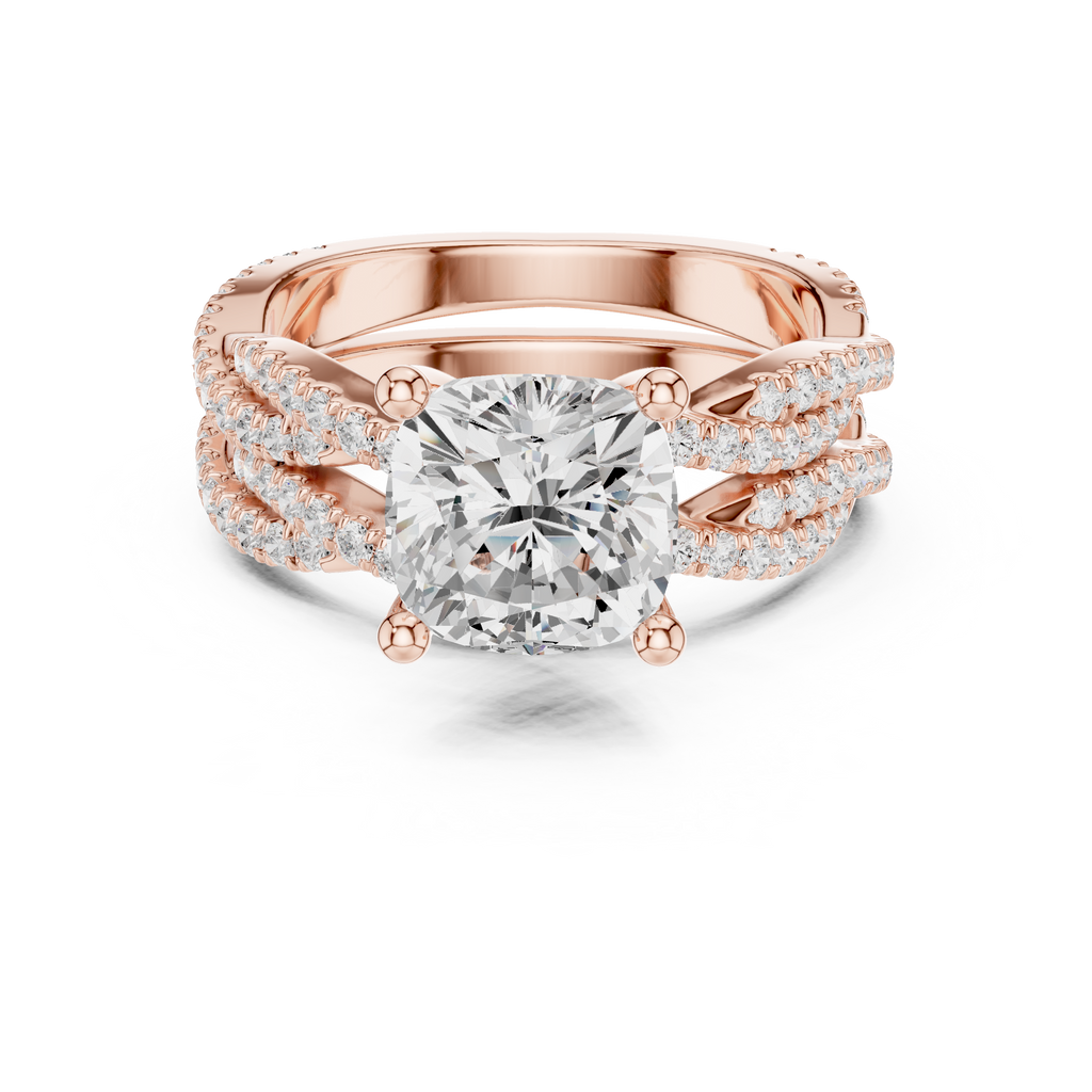 3.23 CT Cushion Cut Diamond Triple Pavé Engagement Ring