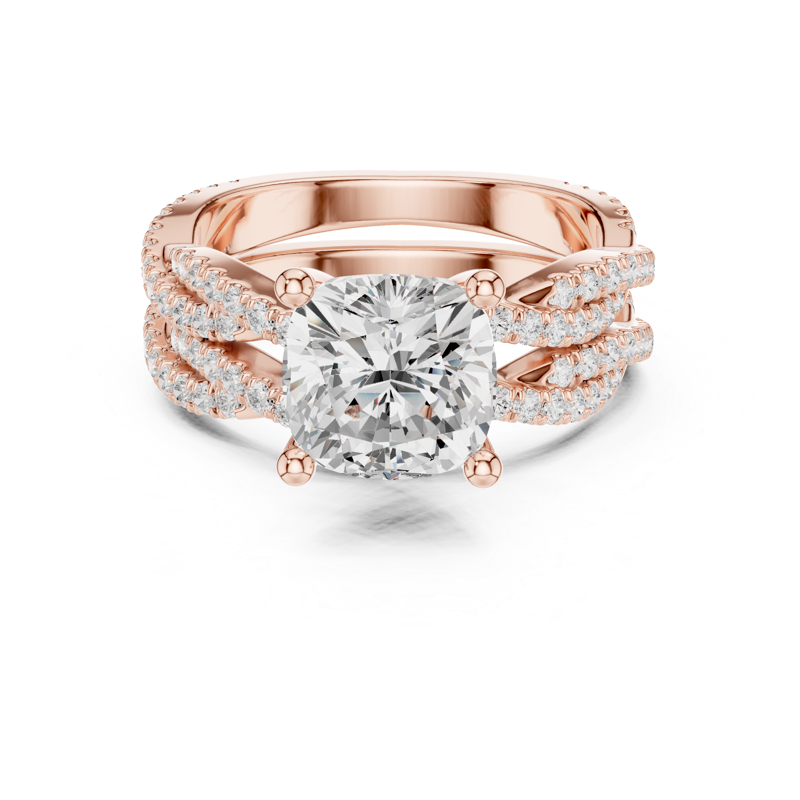 3.23 CT Cushion Cut Diamond Triple Pavé Engagement Ring