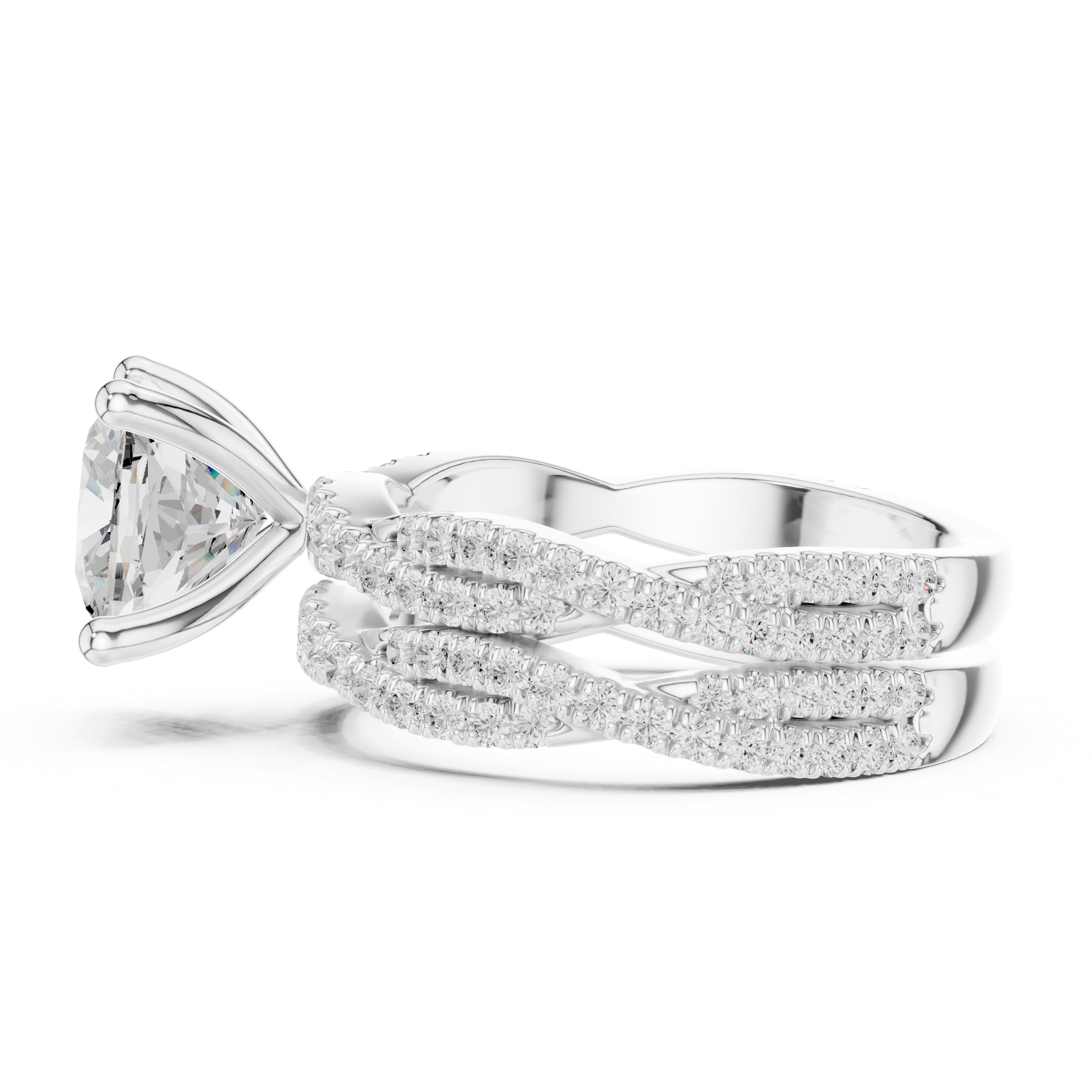 3.23 CT Cushion Cut Diamond Triple Pavé Engagement Ring