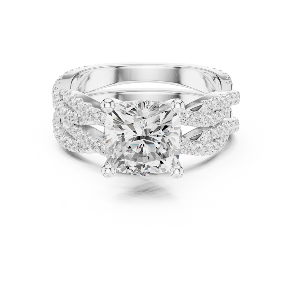 3.23 CT Cushion Cut Diamond Triple Pavé Engagement Ring