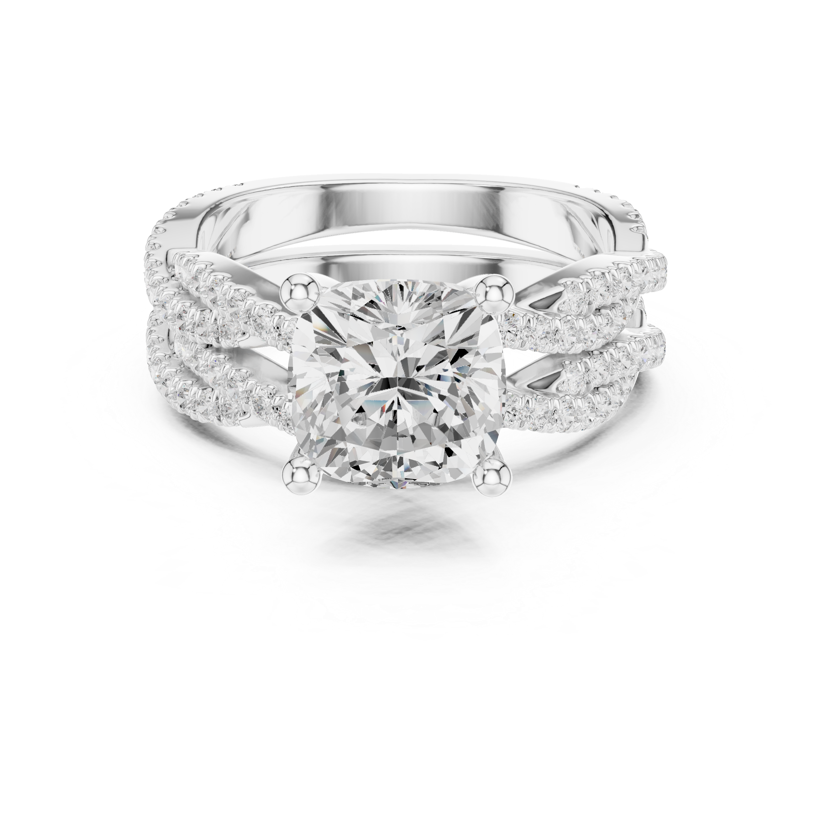 3.23 CT Cushion Cut Diamond Triple Pavé Engagement Ring