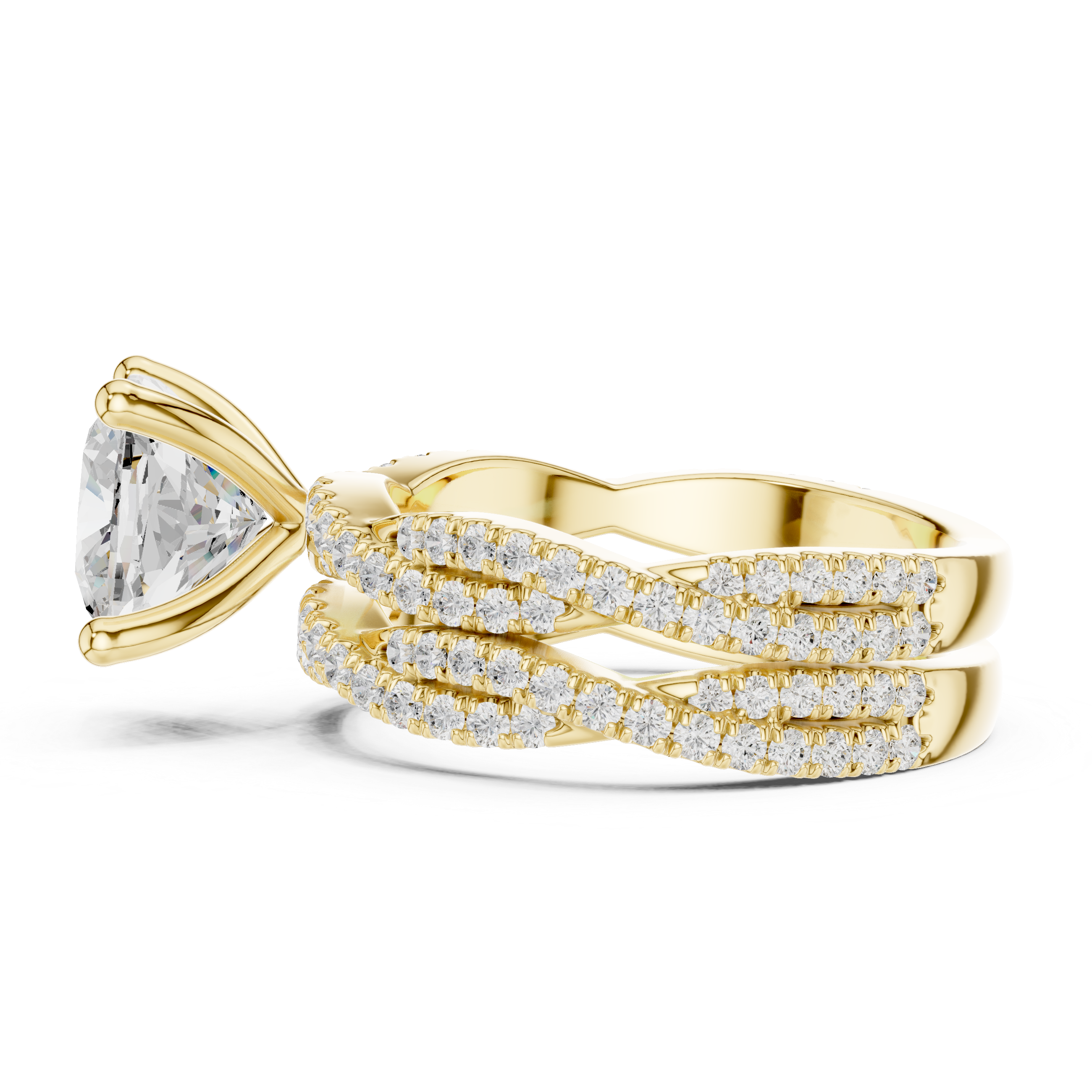 3.23 CT Cushion Cut Diamond Triple Pavé Engagement Ring