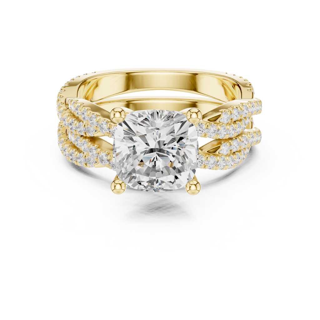 3.23 CT Cushion Cut Diamond Triple Pavé Engagement Ring