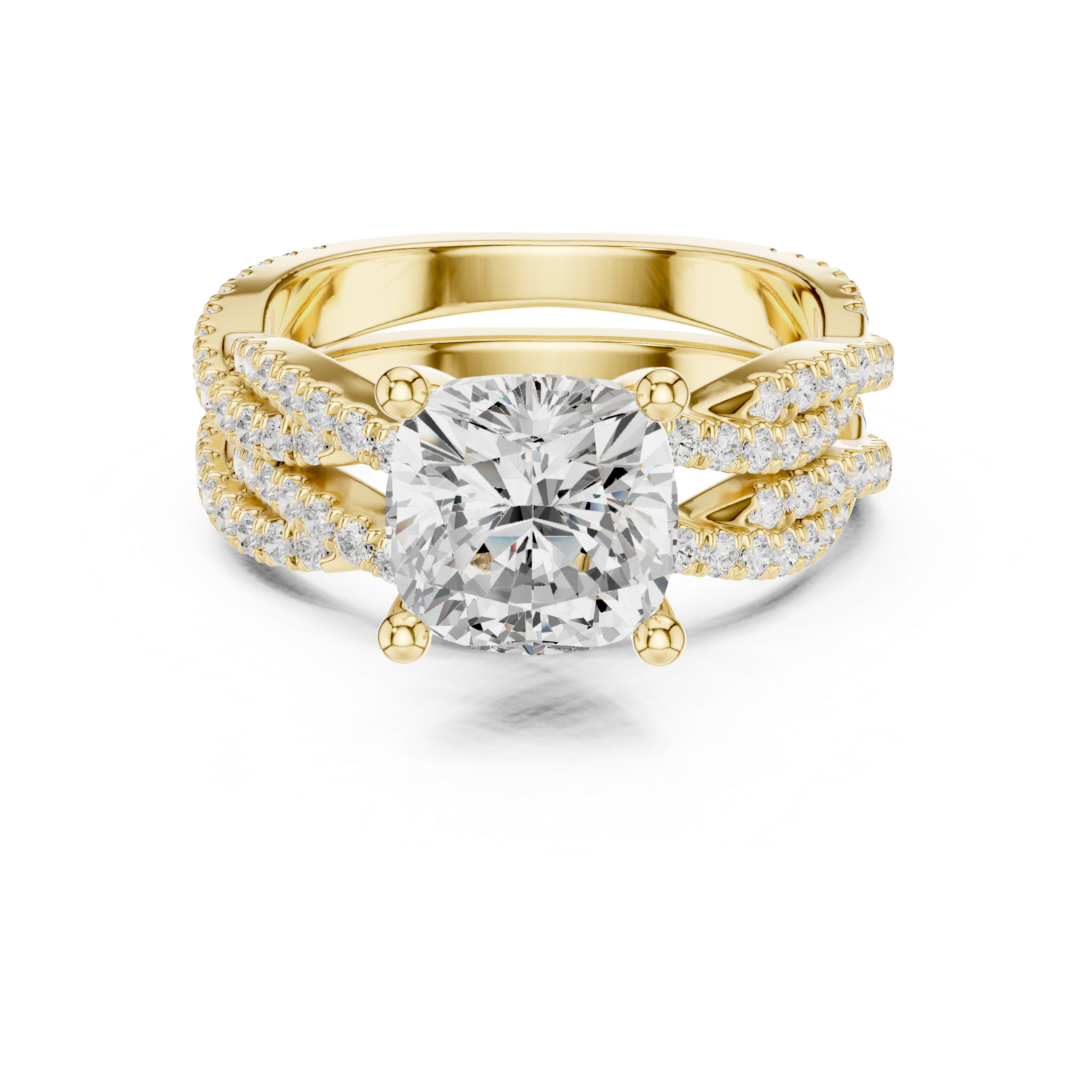 3.23 CT Cushion Cut Diamond Triple Pavé Engagement Ring
