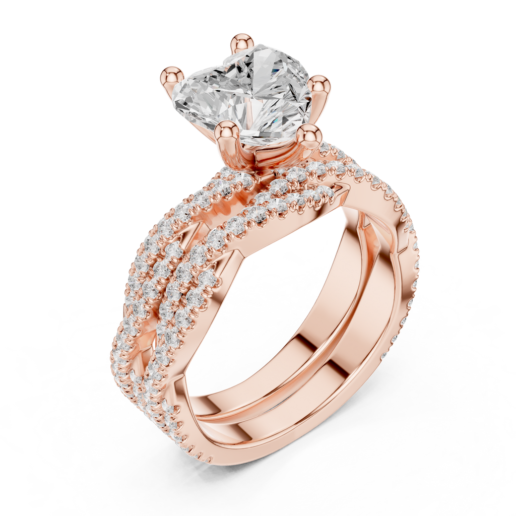 3.23 CT Heart Cut Diamond Triple Pavé Engagement Ring