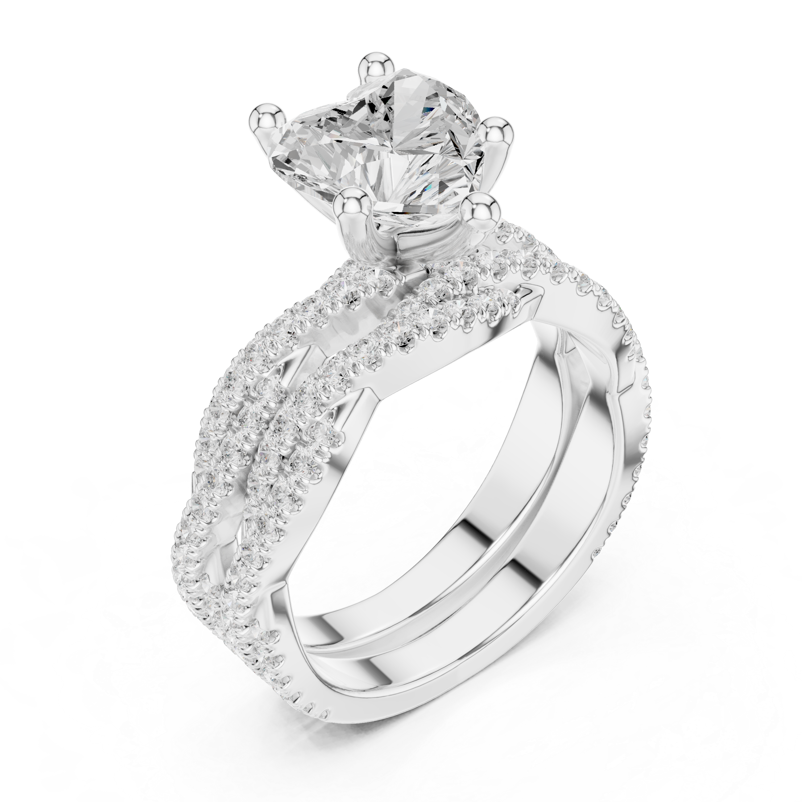 3.23 CT Heart Cut Diamond Triple Pavé Engagement Ring