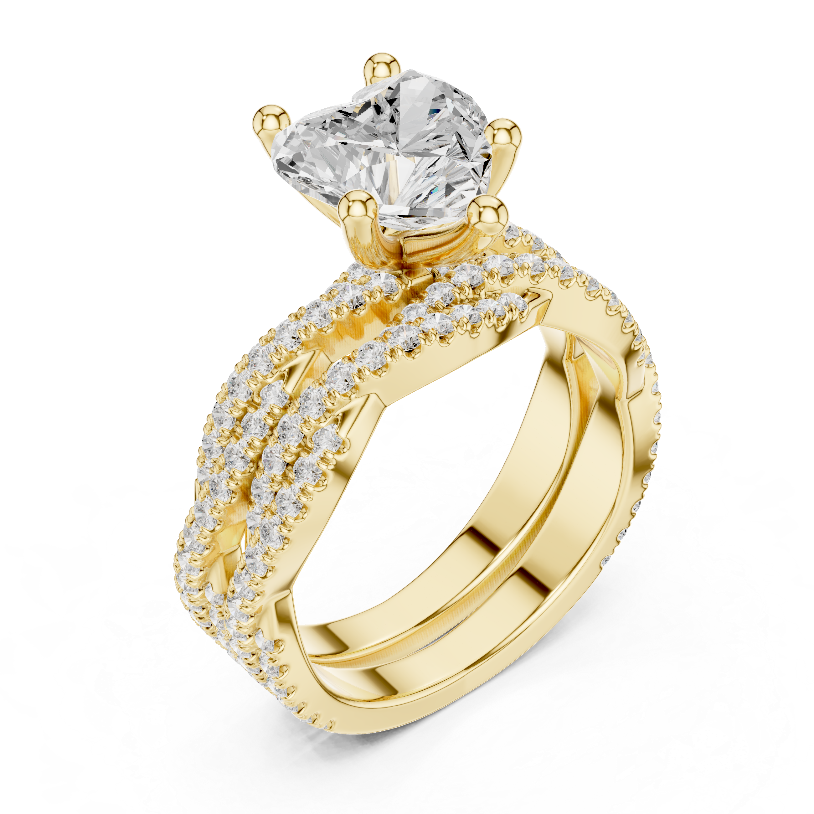 3.23 CT Heart Cut Diamond Triple Pavé Engagement Ring