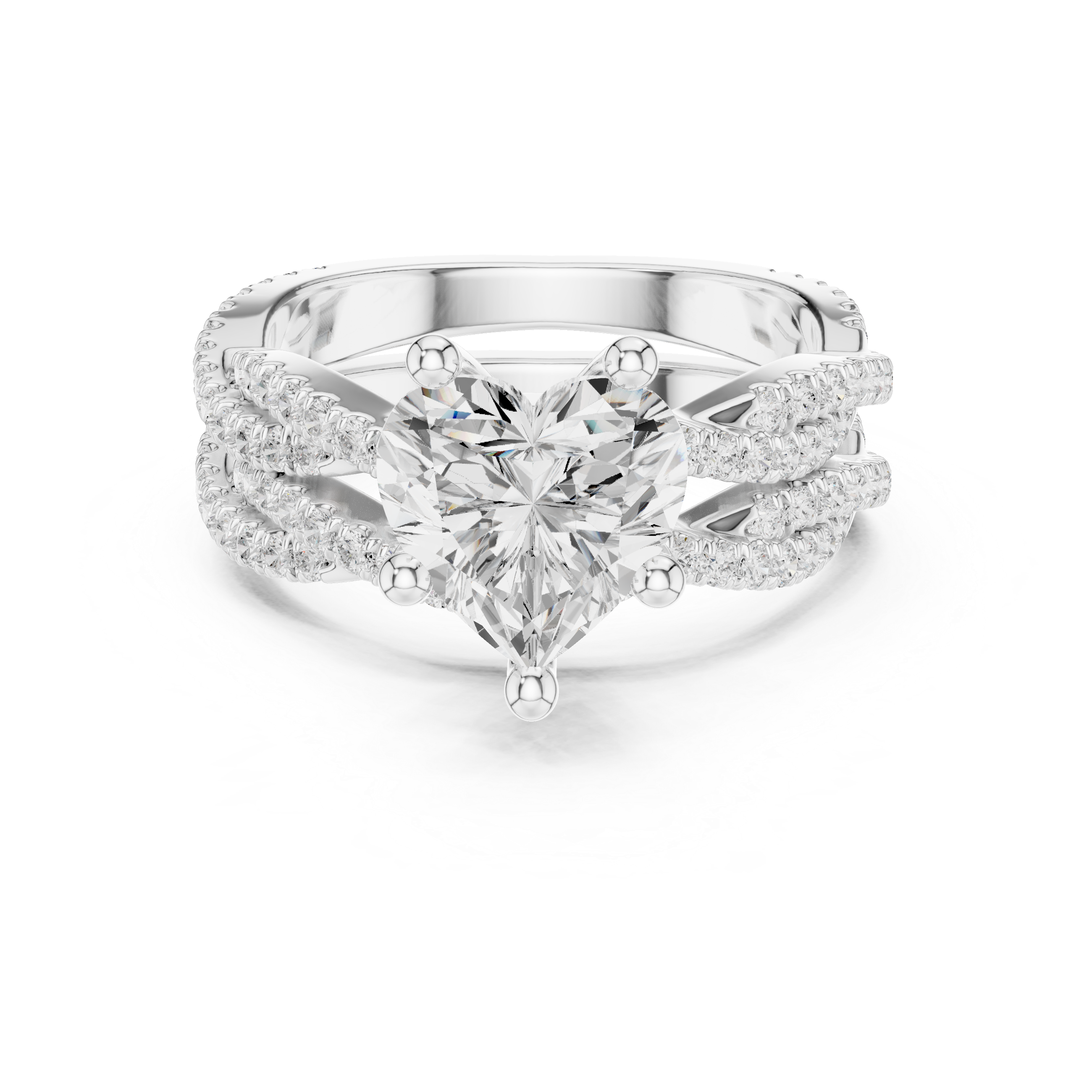 3.23 CT Heart Cut Diamond Triple Pavé Engagement Ring