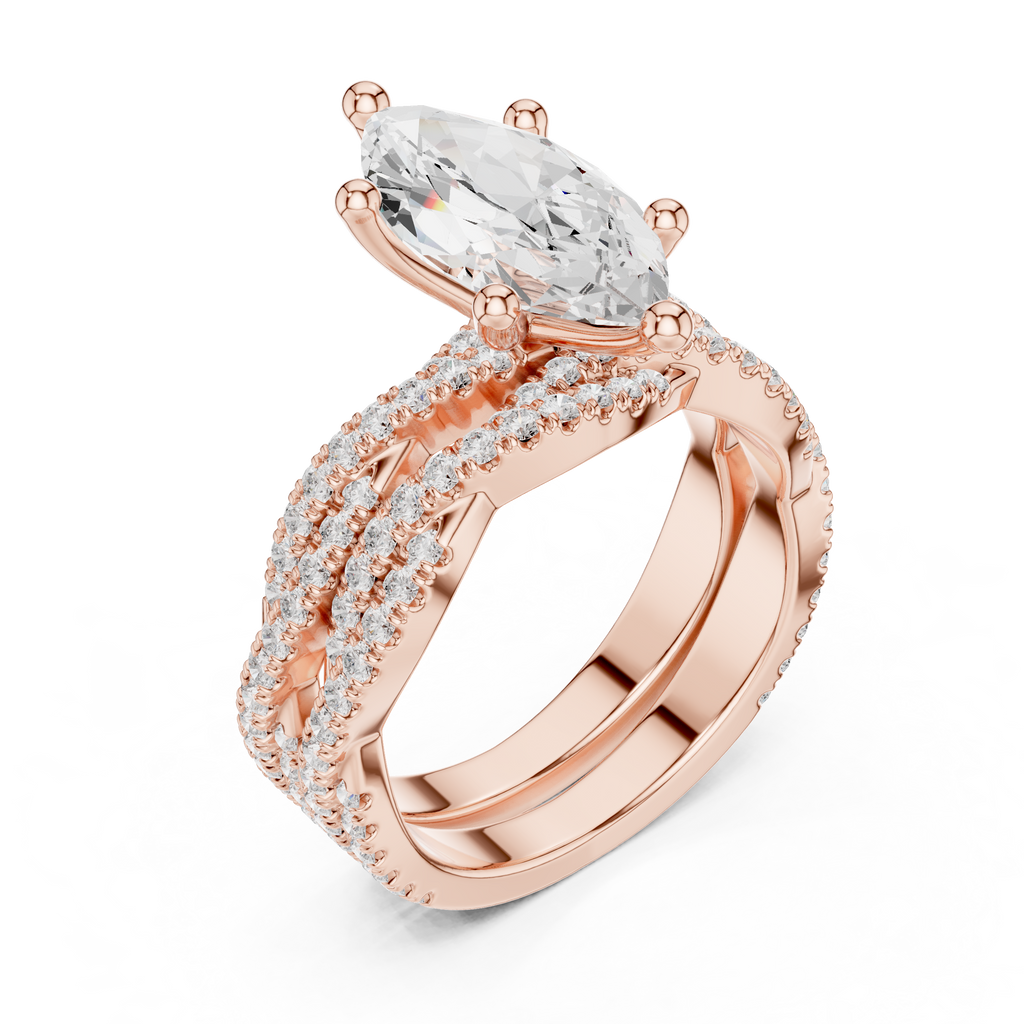 3.23 CT Marquise Cut Diamond Triple Pavé Engagement Ring