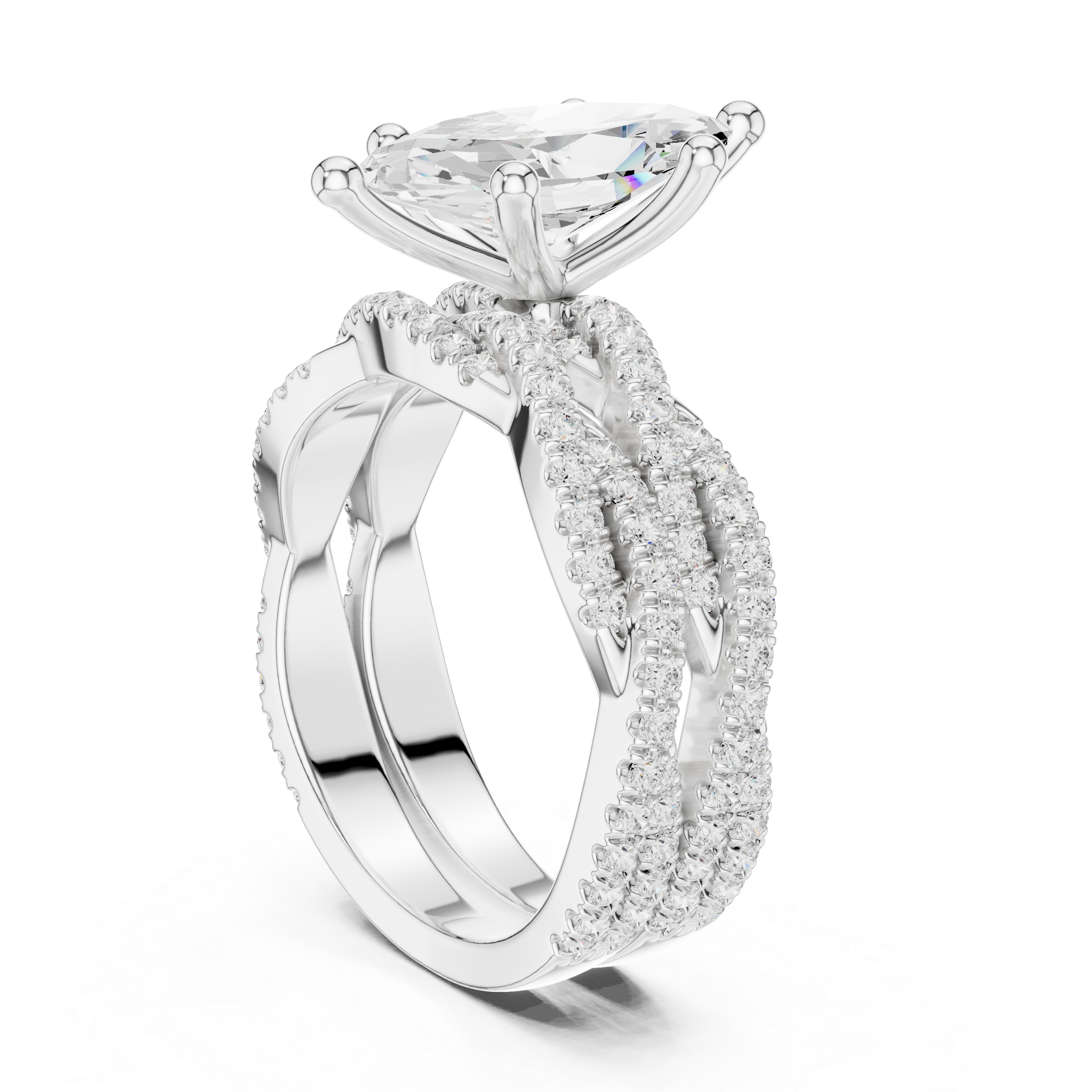 3.23 CT Marquise Cut Diamond Triple Pavé Engagement Ring