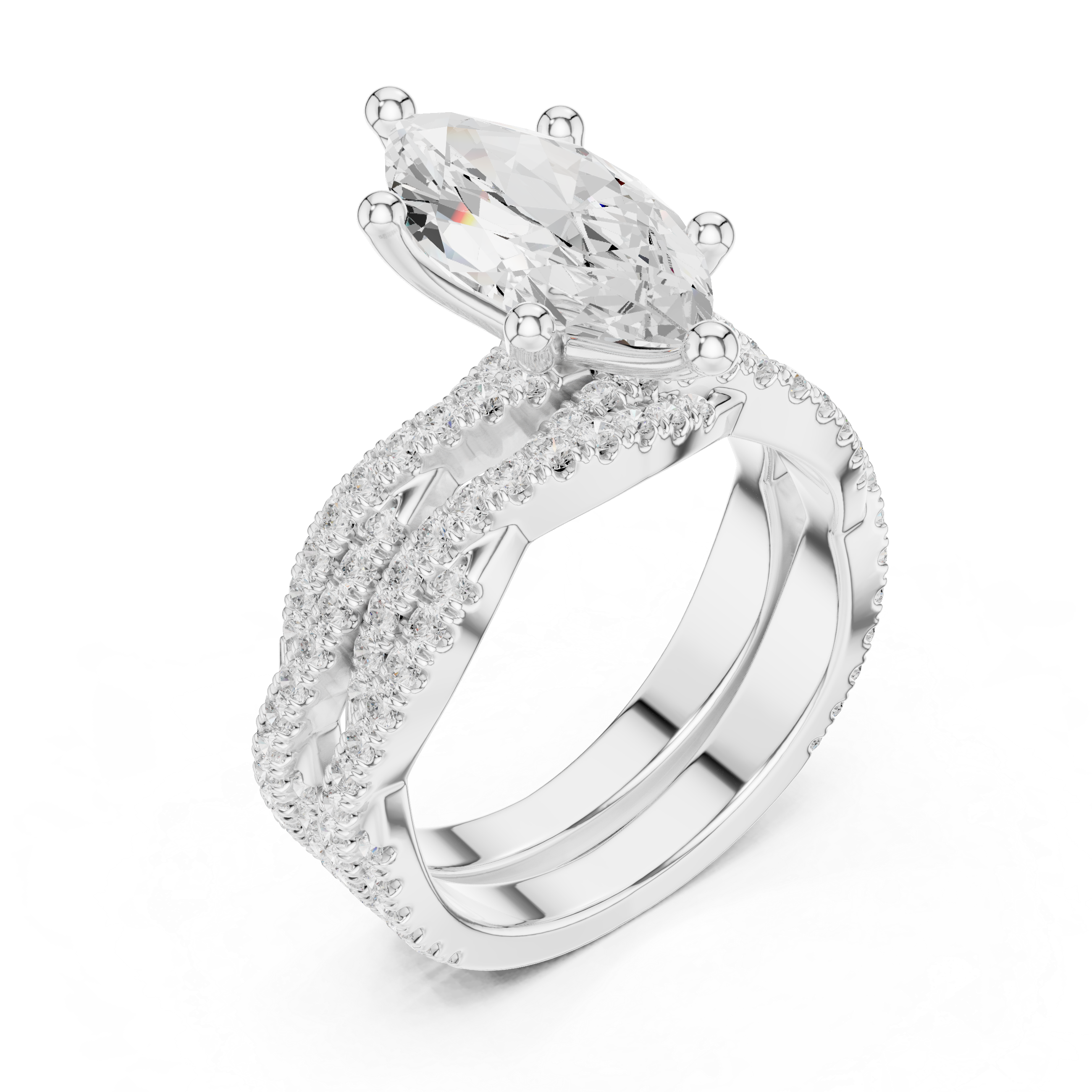 3.23 CT Marquise Cut Diamond Triple Pavé Engagement Ring