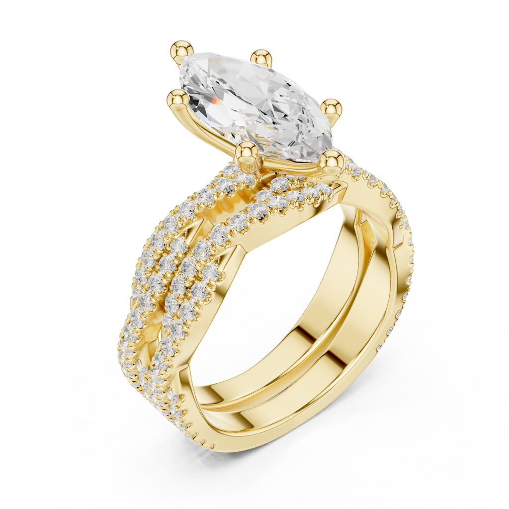 3.23 CT Marquise Cut Diamond Triple Pavé Engagement Ring