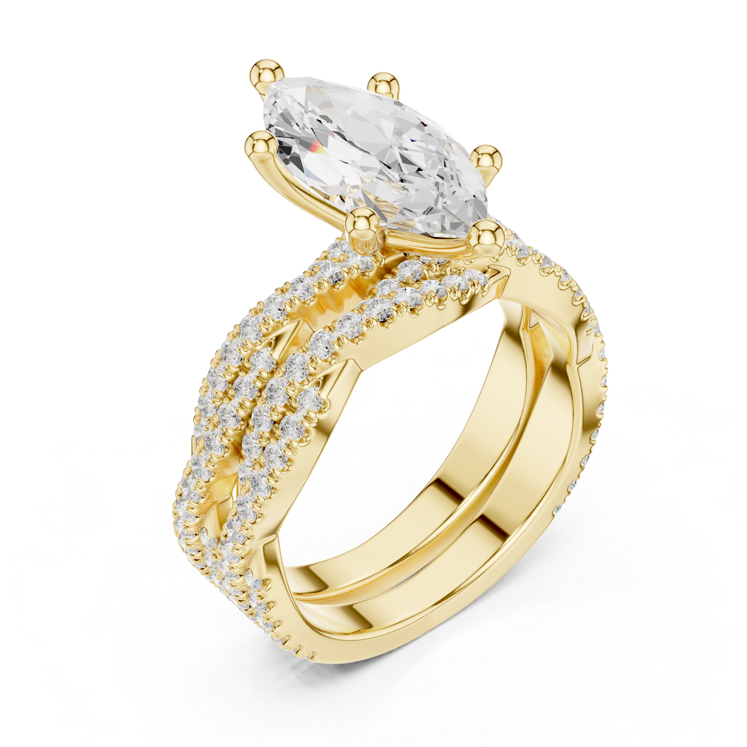 3.23 CT Marquise Cut Diamond Triple Pavé Engagement Ring