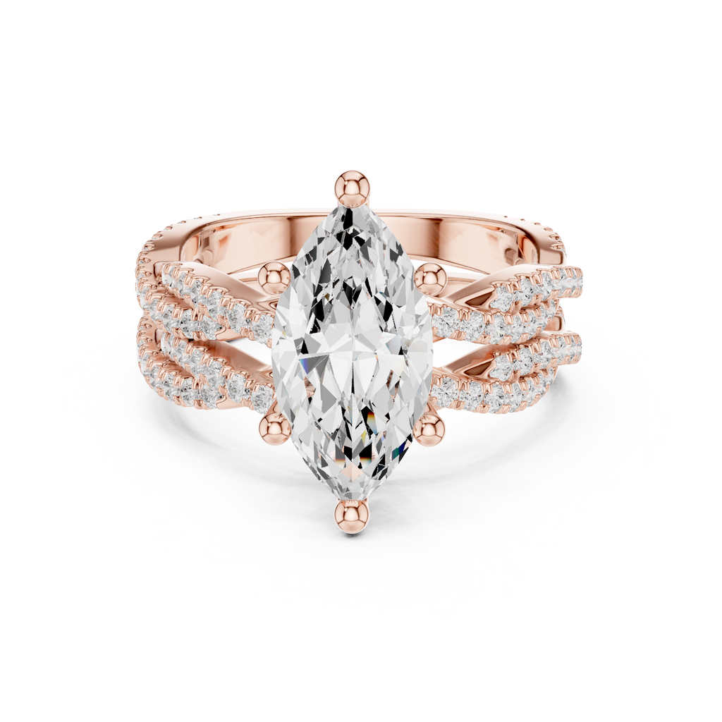 3.23 CT Marquise Cut Diamond Triple Pavé Engagement Ring