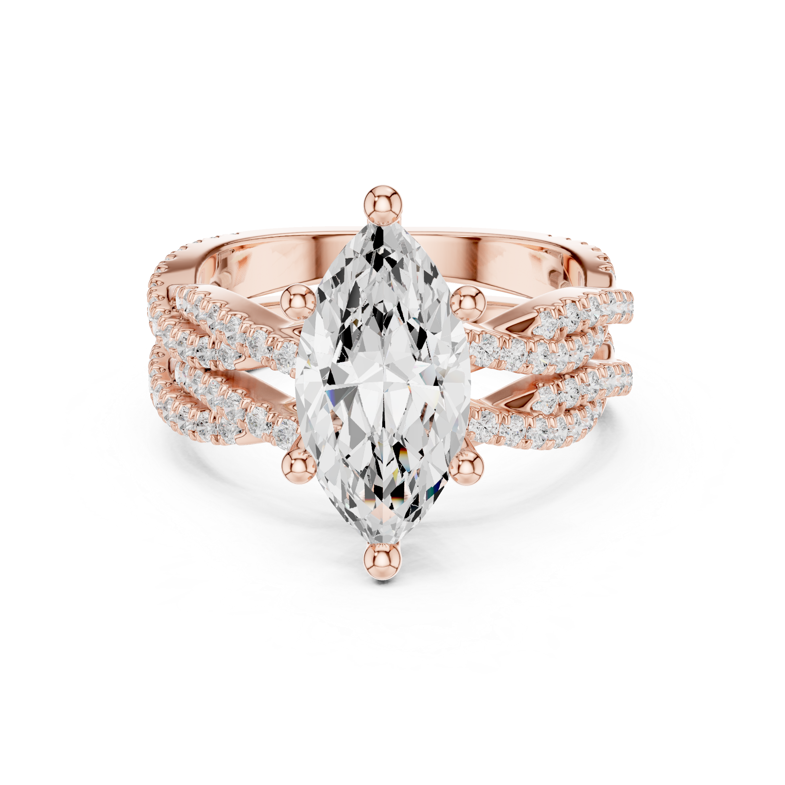 3.23 CT Marquise Cut Diamond Triple Pavé Engagement Ring