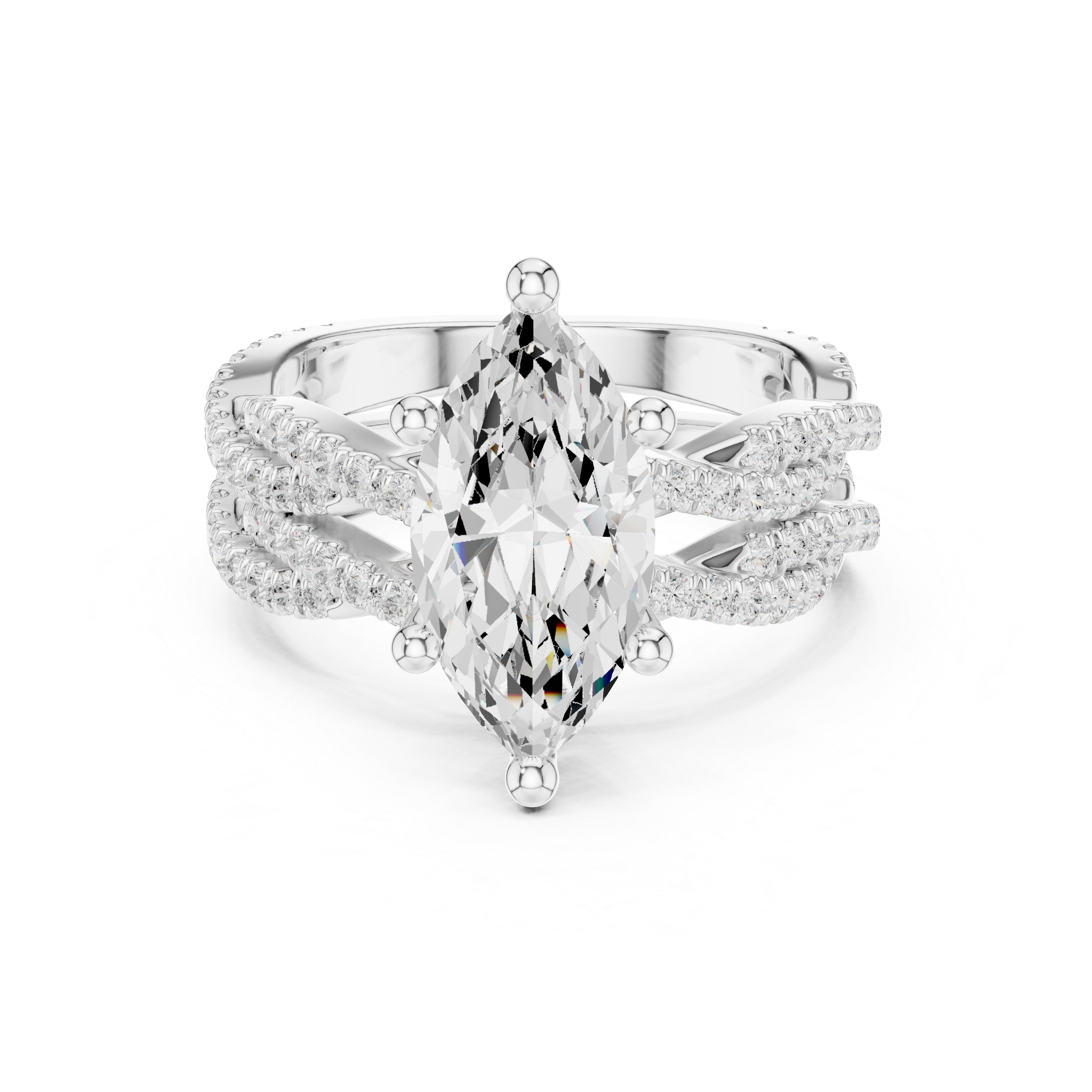 3.23 CT Marquise Cut Diamond Triple Pavé Engagement Ring
