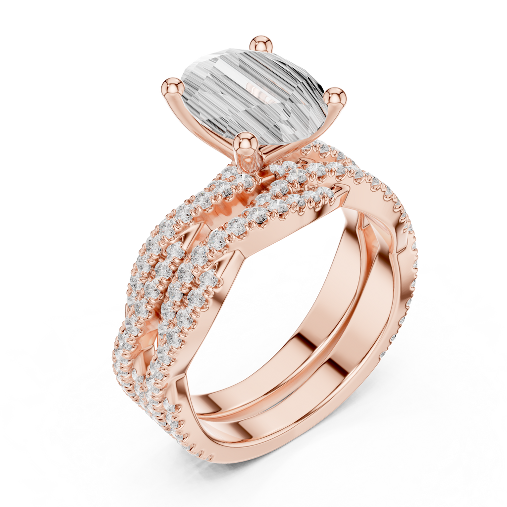3.23 CT Oval Cut Diamond Triple Pavé Engagement Ring