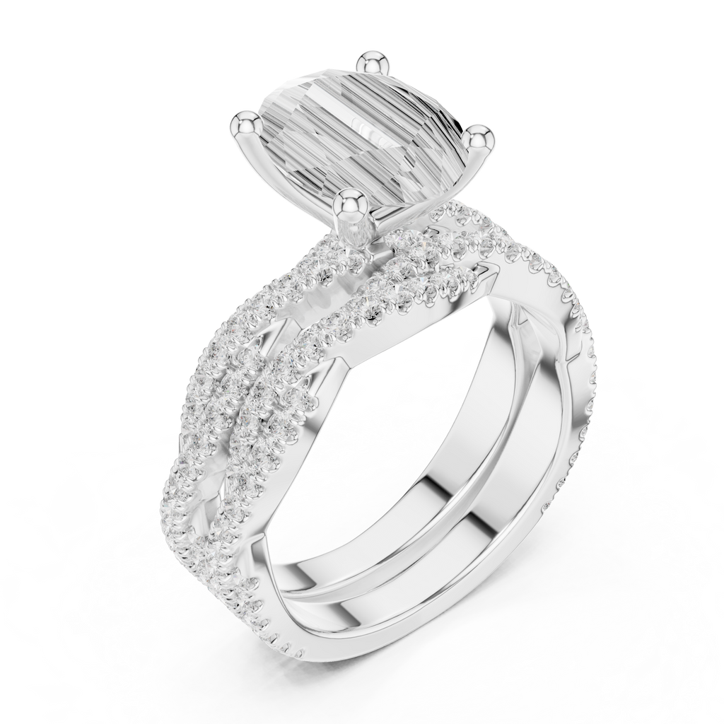 3.23 CT Oval Cut Diamond Triple Pavé Engagement Ring