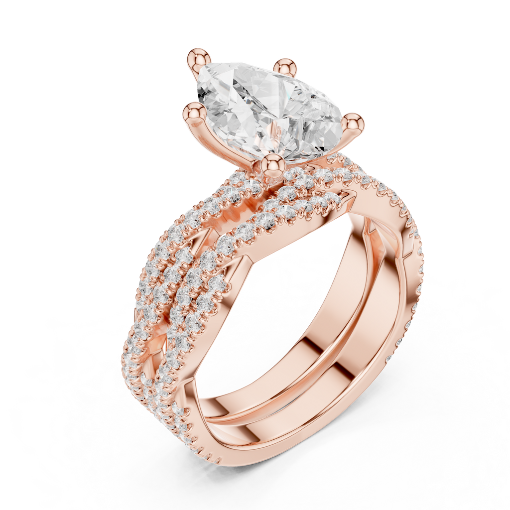 3.23 CT Pear Cut Diamond Triple Pavé Engagement Ring