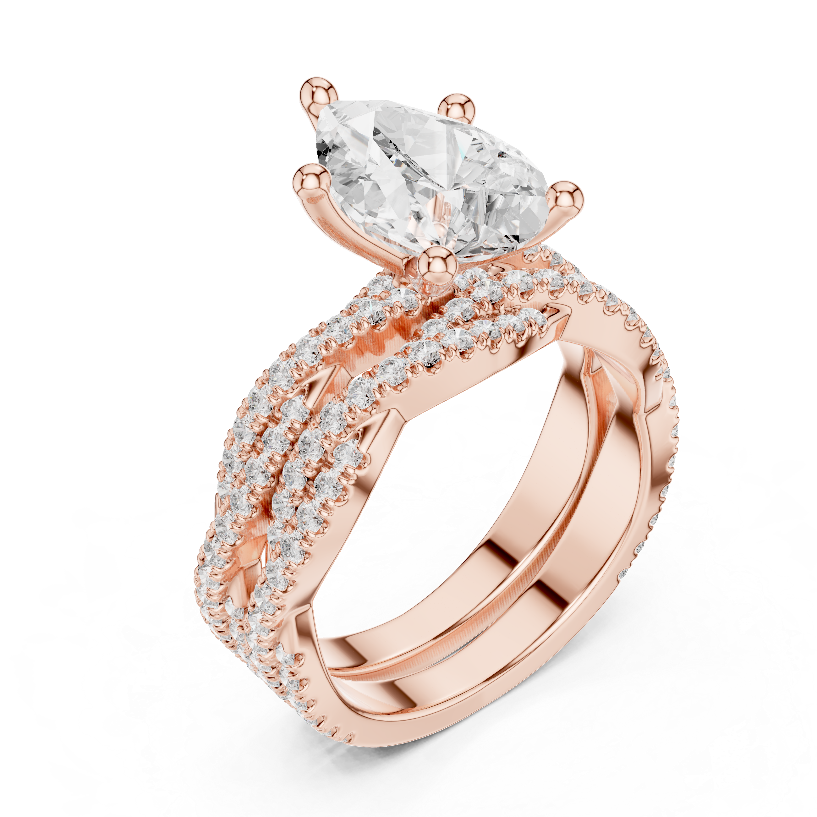 3.23 CT Pear Cut Diamond Triple Pavé Engagement Ring