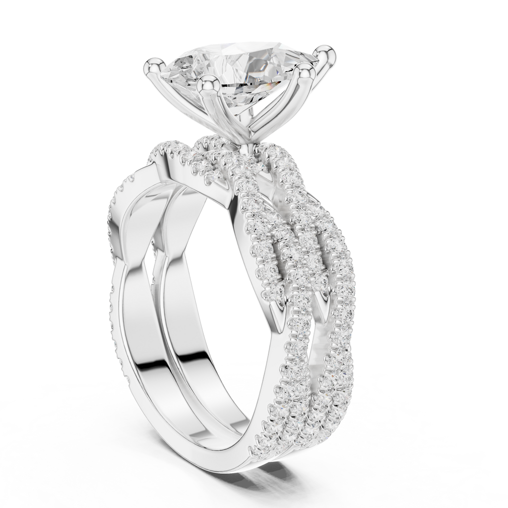3.23 CT Pear Cut Diamond Triple Pavé Engagement Ring