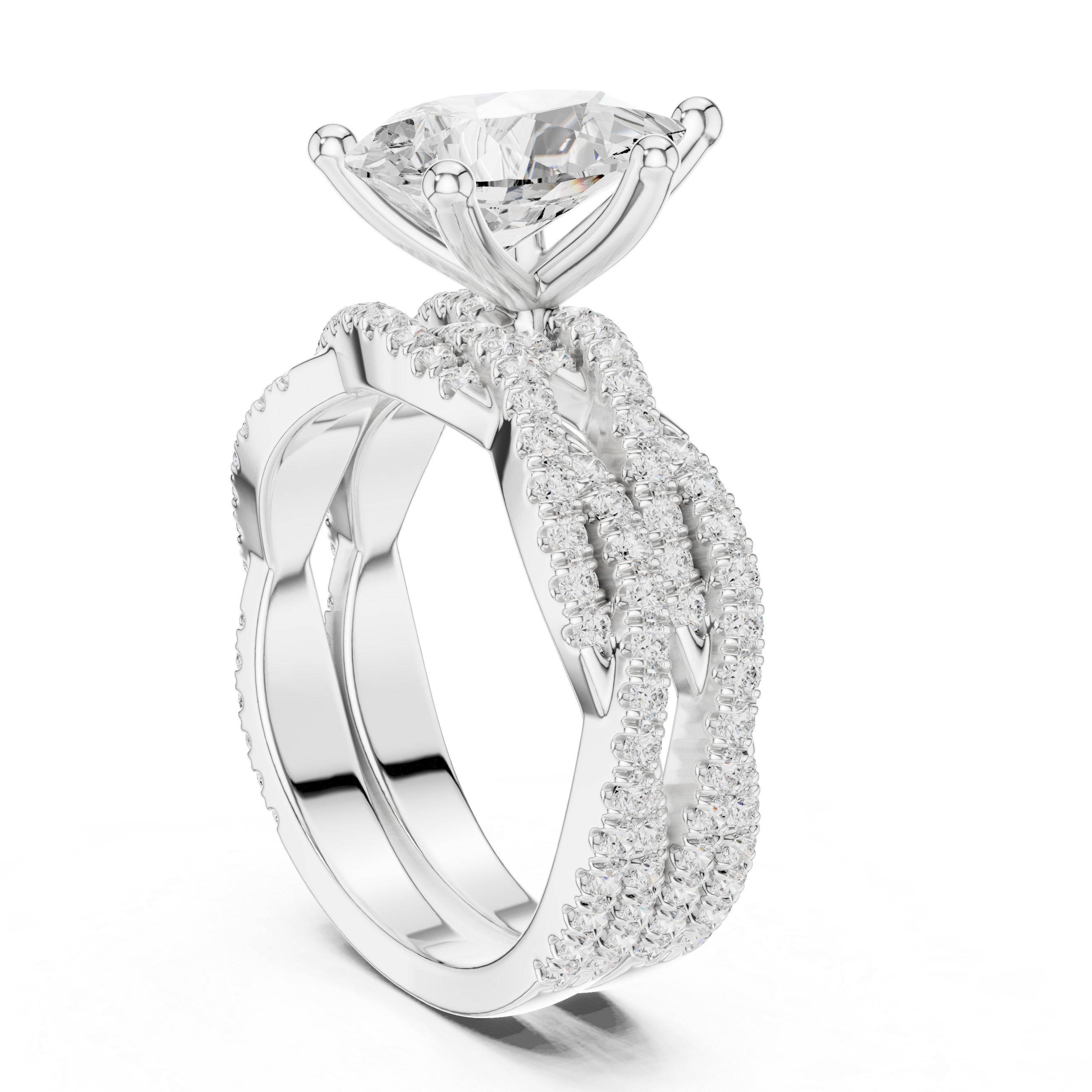 3.23 CT Pear Cut Diamond Triple Pavé Engagement Ring