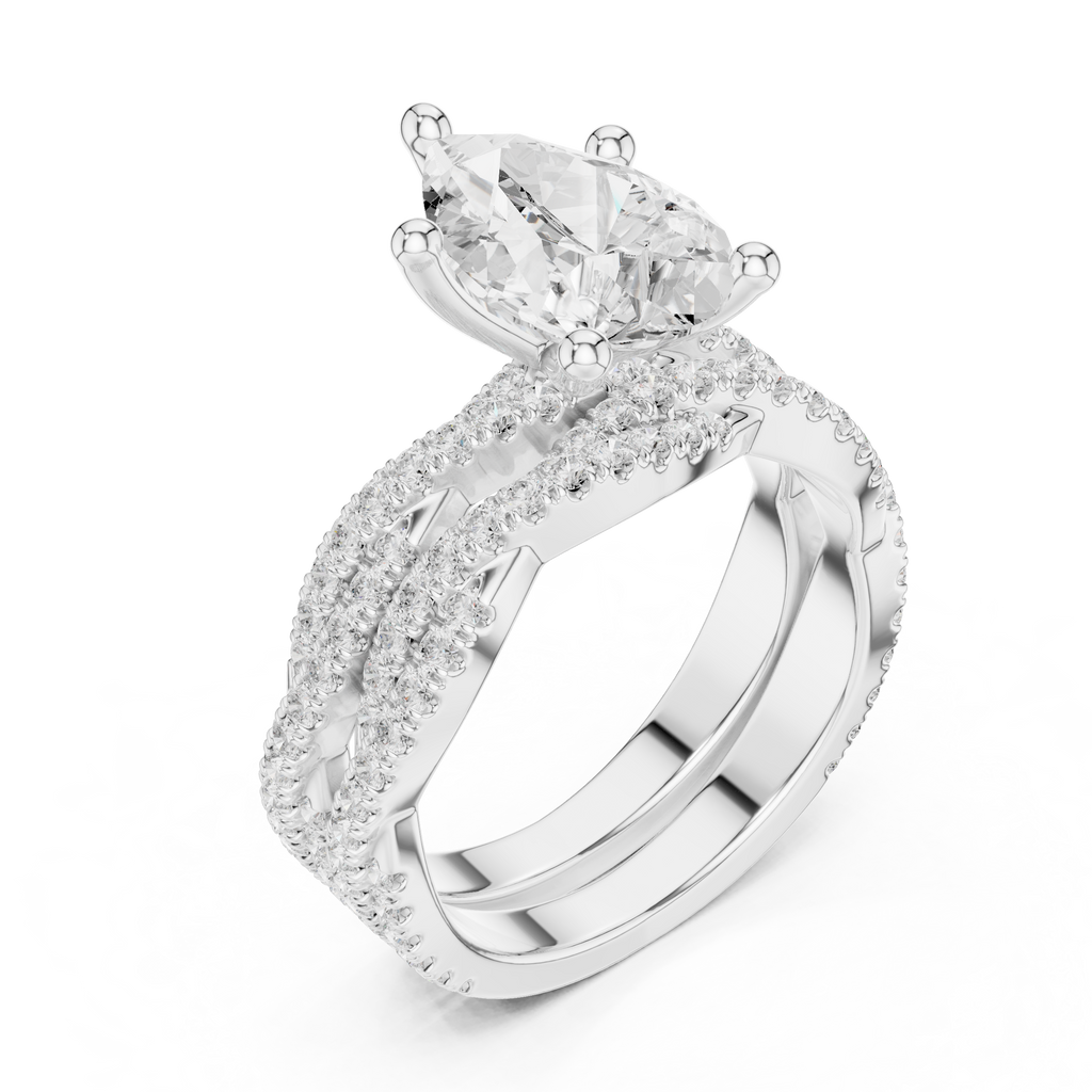 3.23 CT Pear Cut Diamond Triple Pavé Engagement Ring