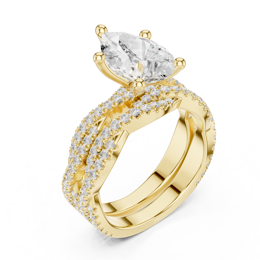 3.23 CT Pear Cut Diamond Triple Pavé Engagement Ring