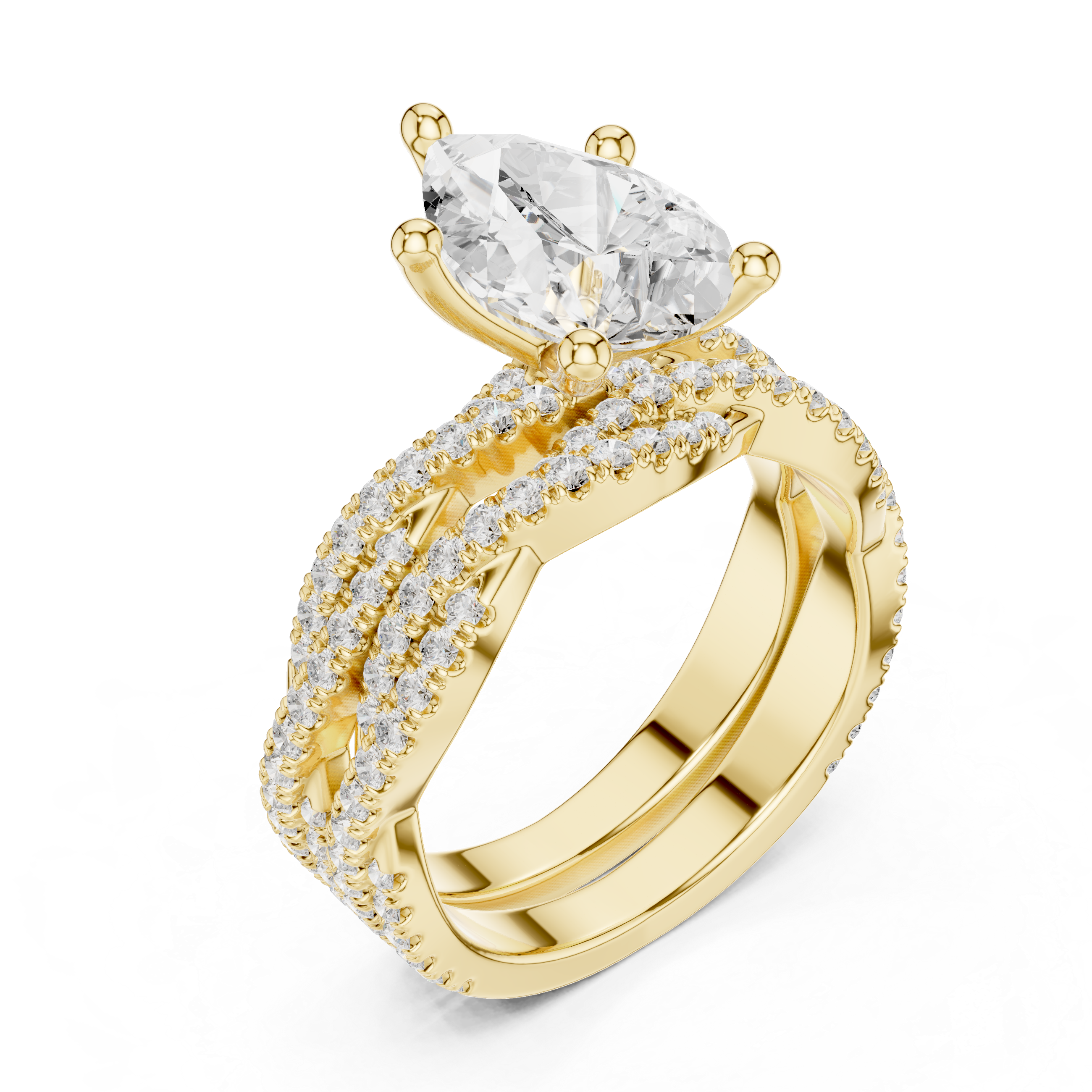 3.23 CT Pear Cut Diamond Triple Pavé Engagement Ring