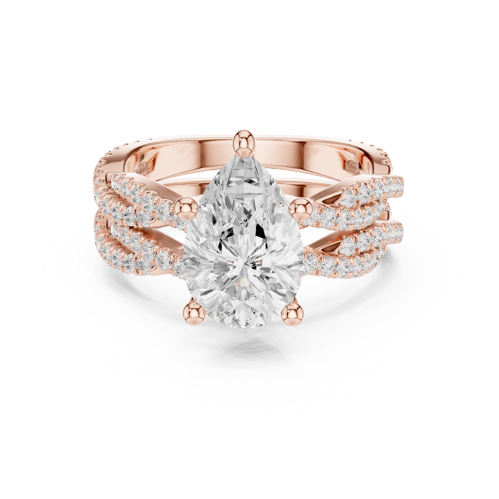 3.23 CT Pear Cut Diamond Triple Pavé Engagement Ring