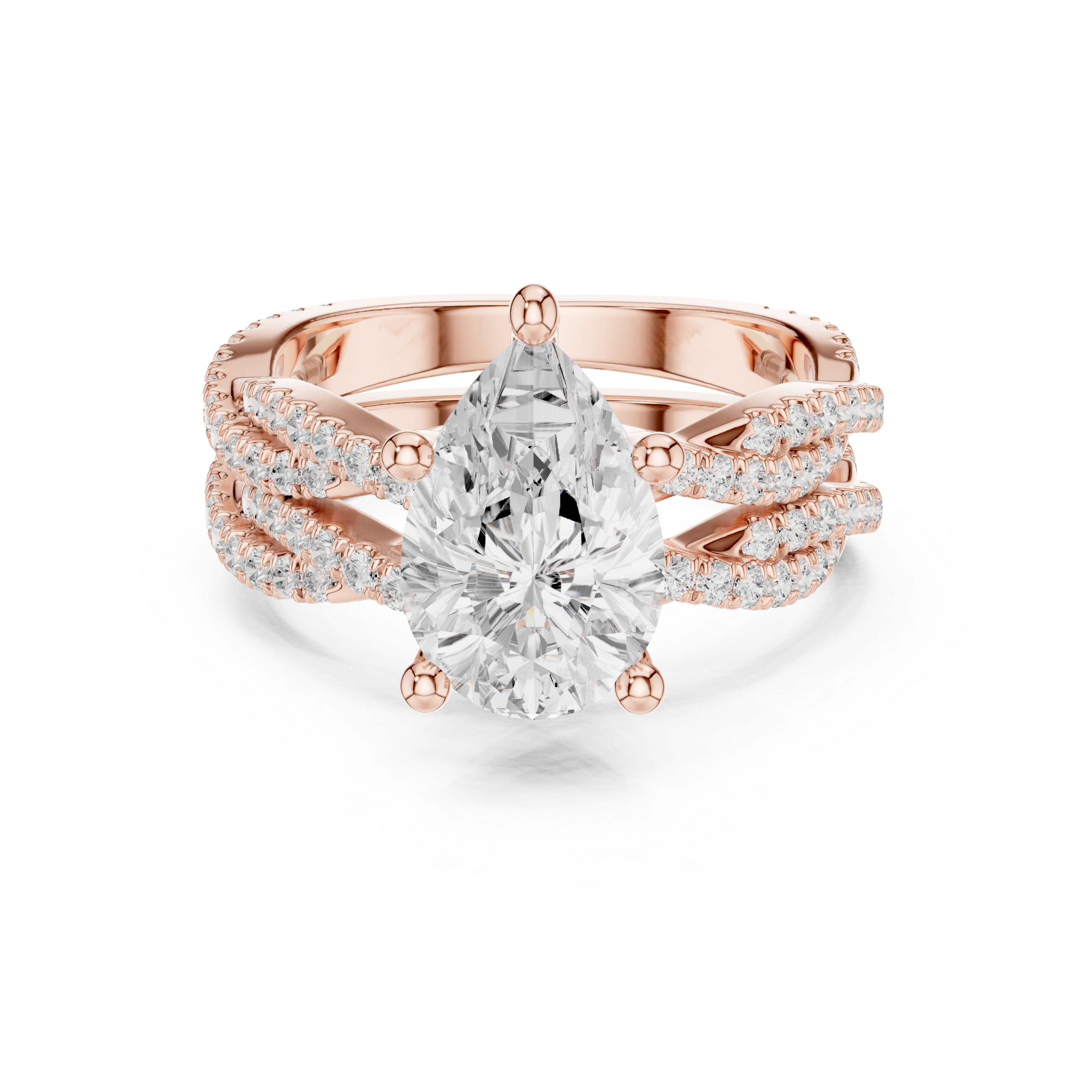 3.23 CT Pear Cut Diamond Triple Pavé Engagement Ring