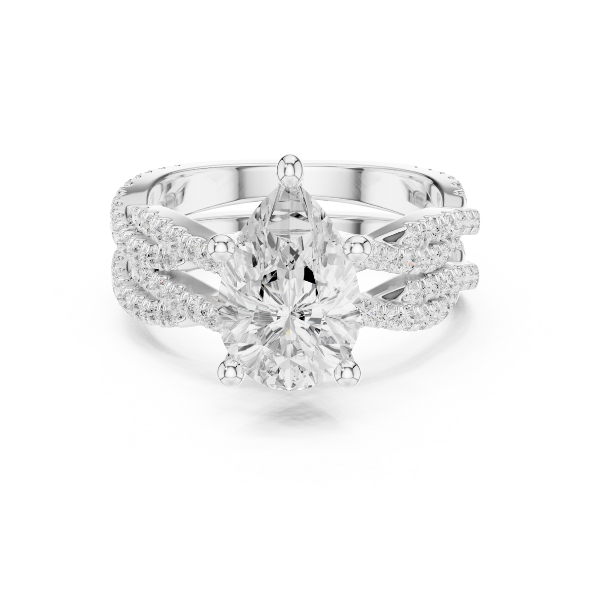 Pear Cut Diamond Triple Pavé Engagement Ring — Jewelix Atelier