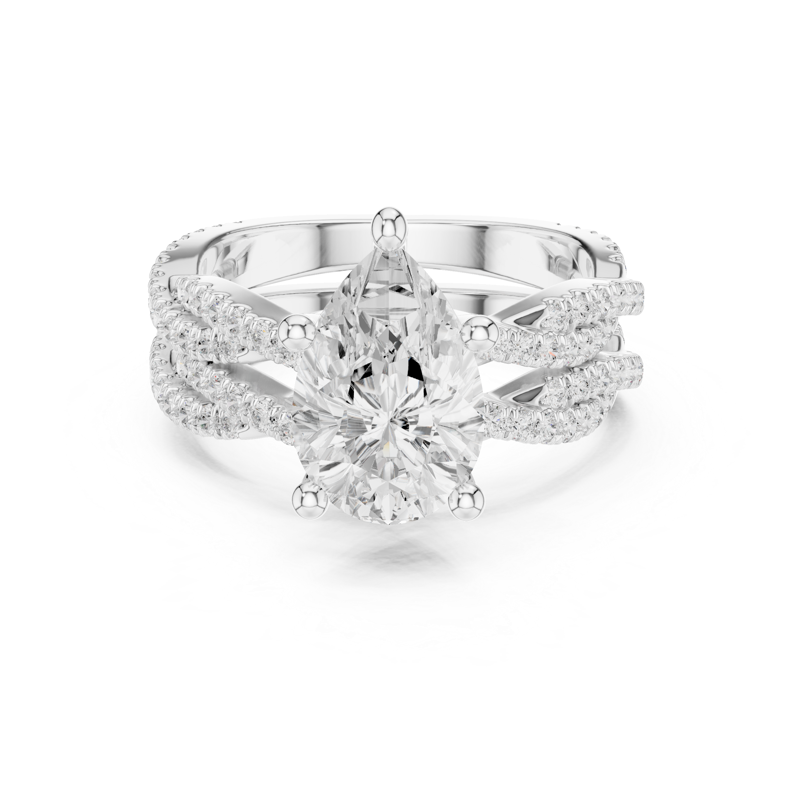 3.23 CT Pear Cut Diamond Triple Pavé Engagement Ring