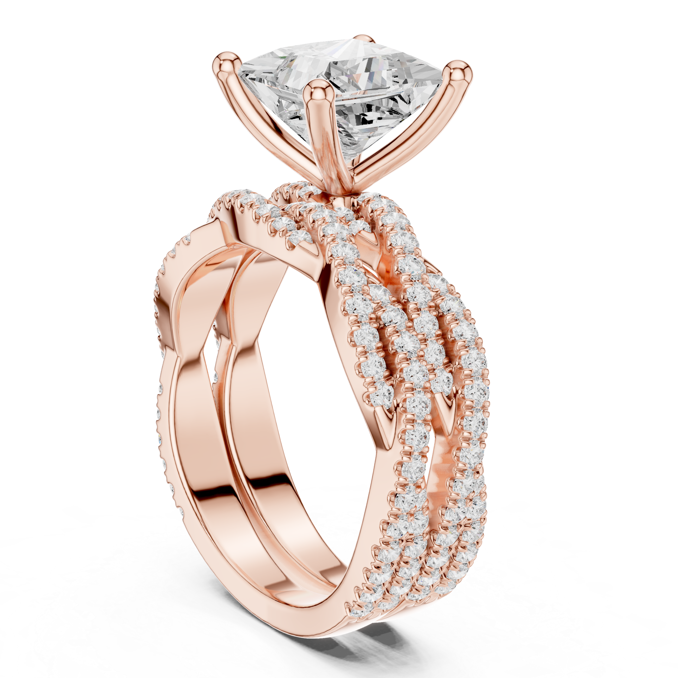 3.23 CT Princess Cut Triple Pavé Diamond Engagement Ring