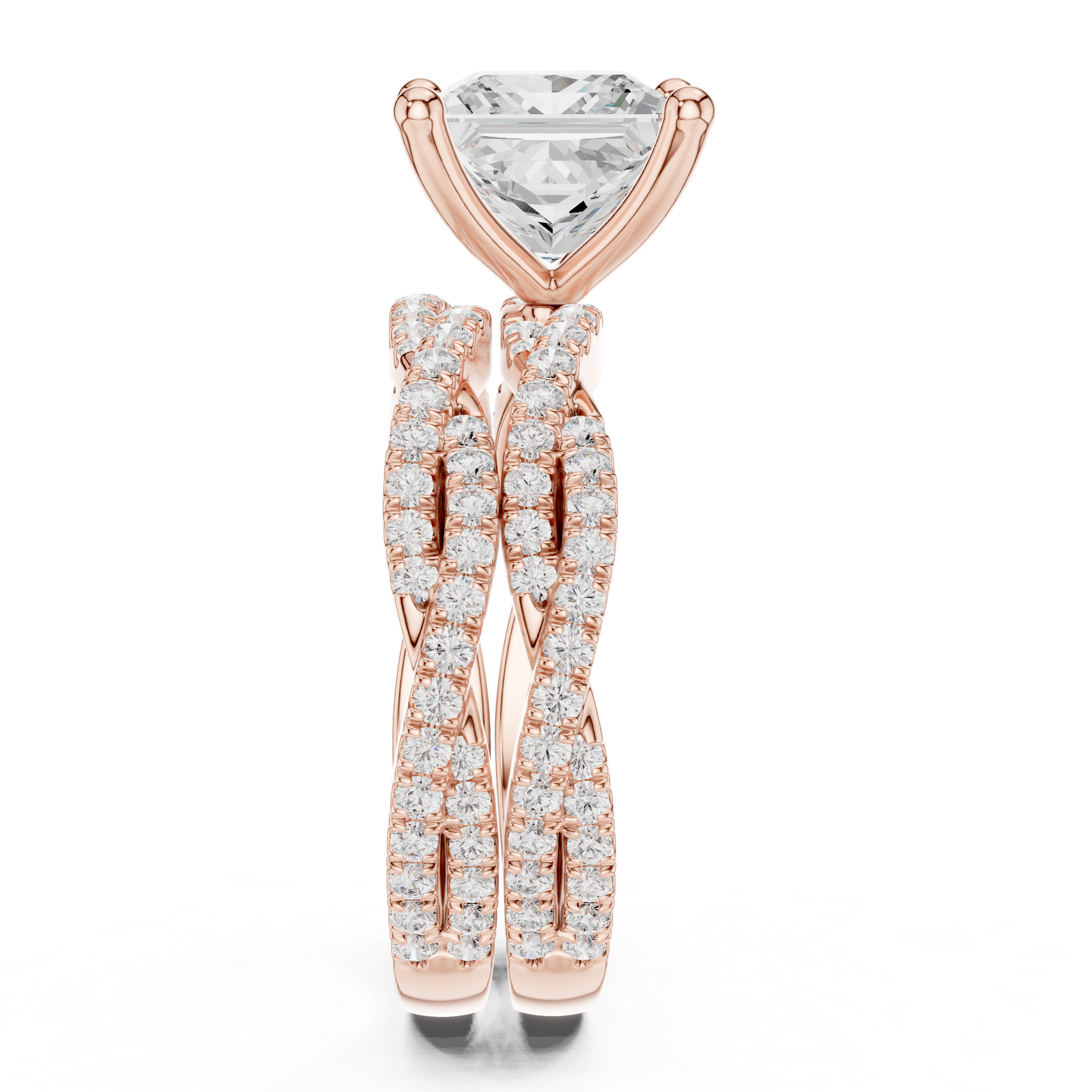 3.23 CT Princess Cut Triple Pavé Diamond Engagement Ring
