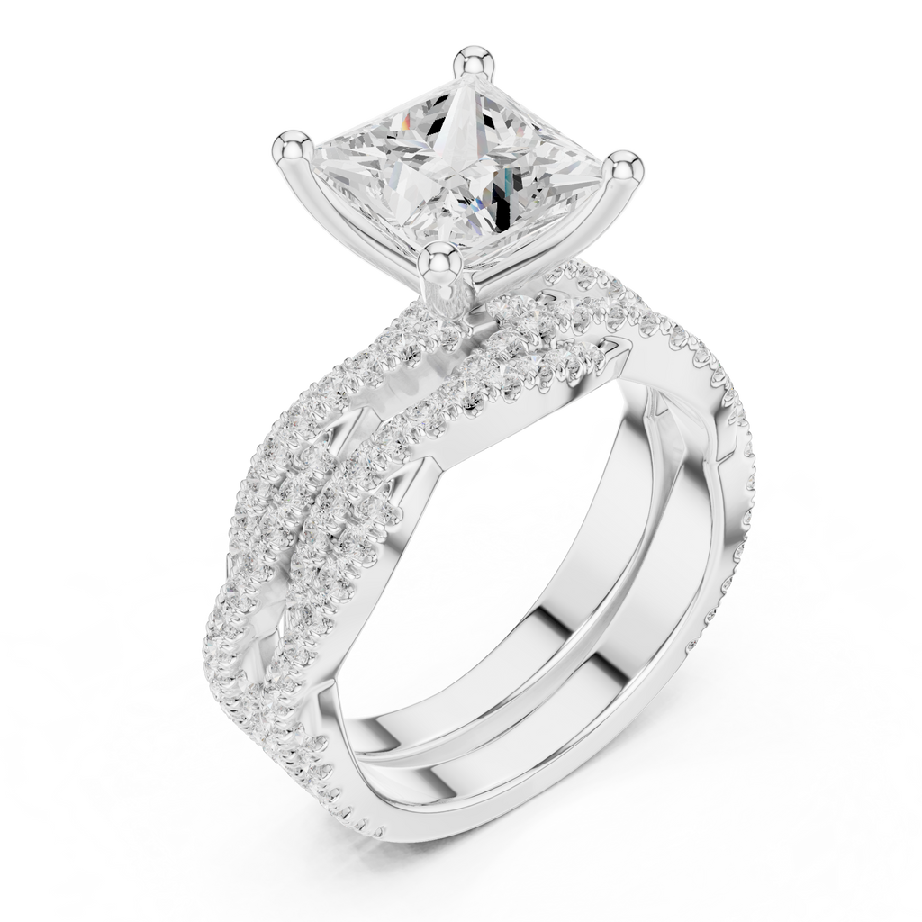 3.23 CT Princess Cut Triple Pavé Diamond Engagement Ring
