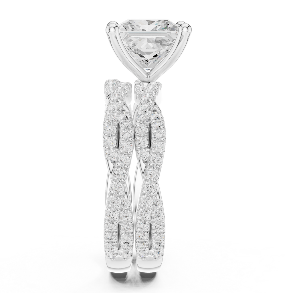 3.23 CT Princess Cut Triple Pavé Diamond Engagement Ring