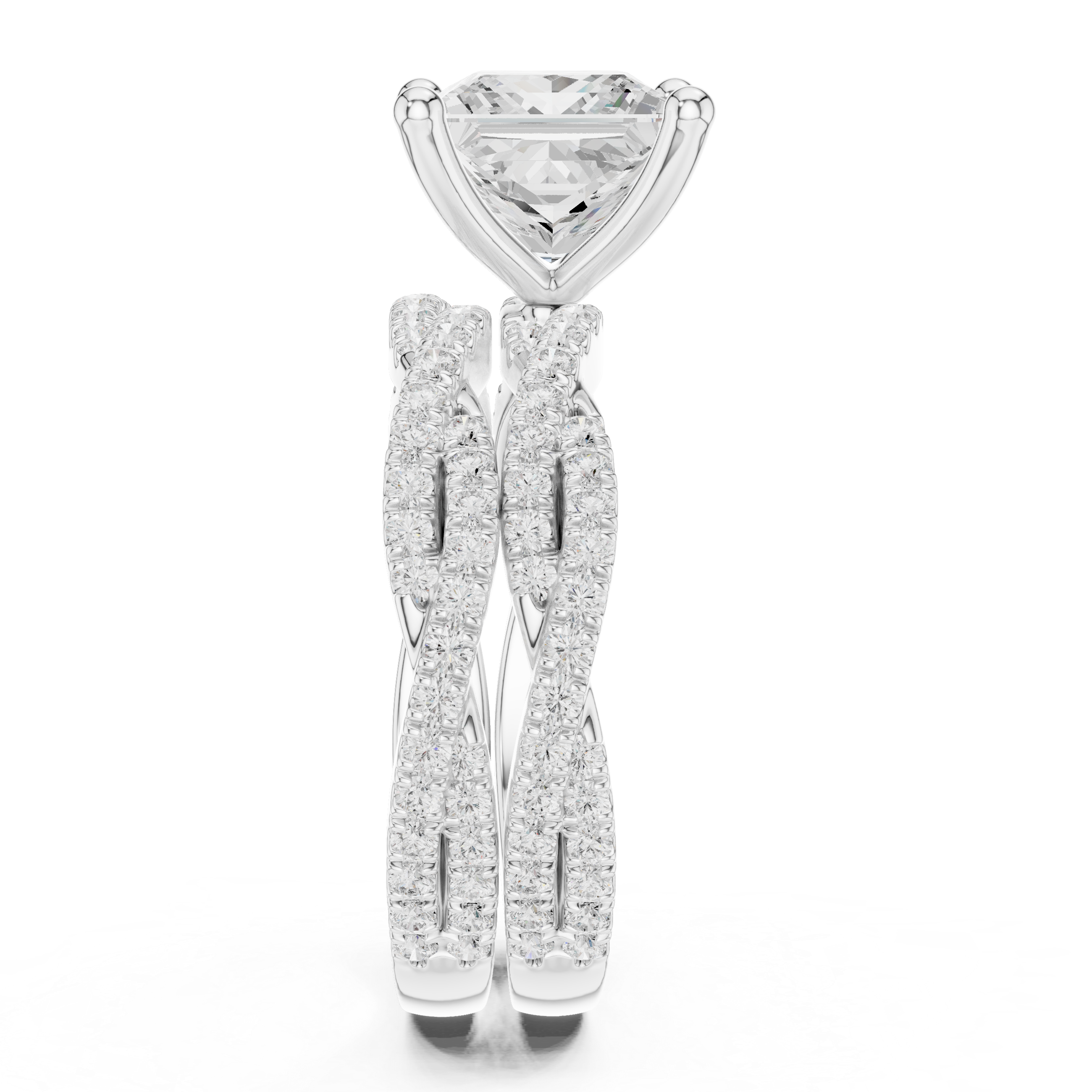 3.23 CT Princess Cut Triple Pavé Diamond Engagement Ring