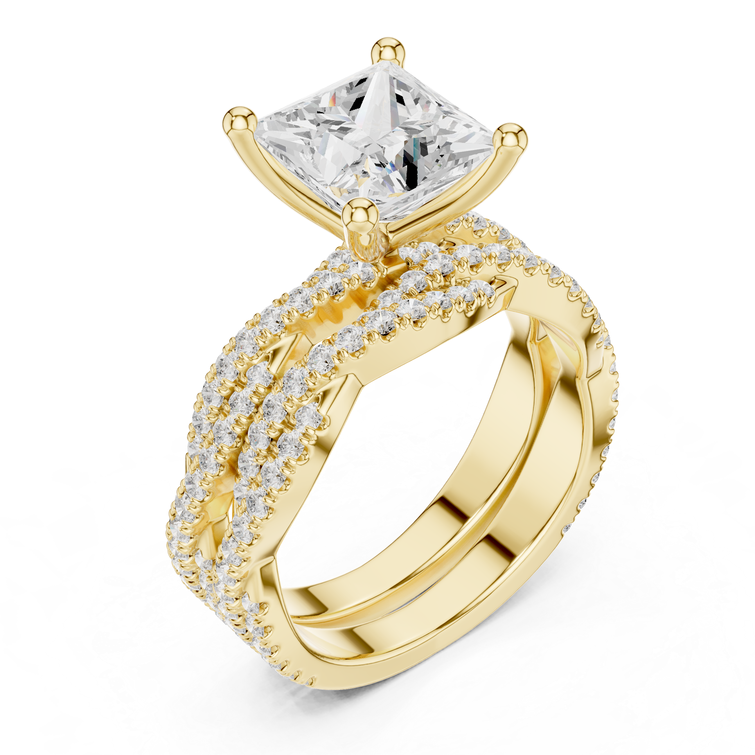 3.23 CT Princess Cut Triple Pavé Diamond Engagement Ring