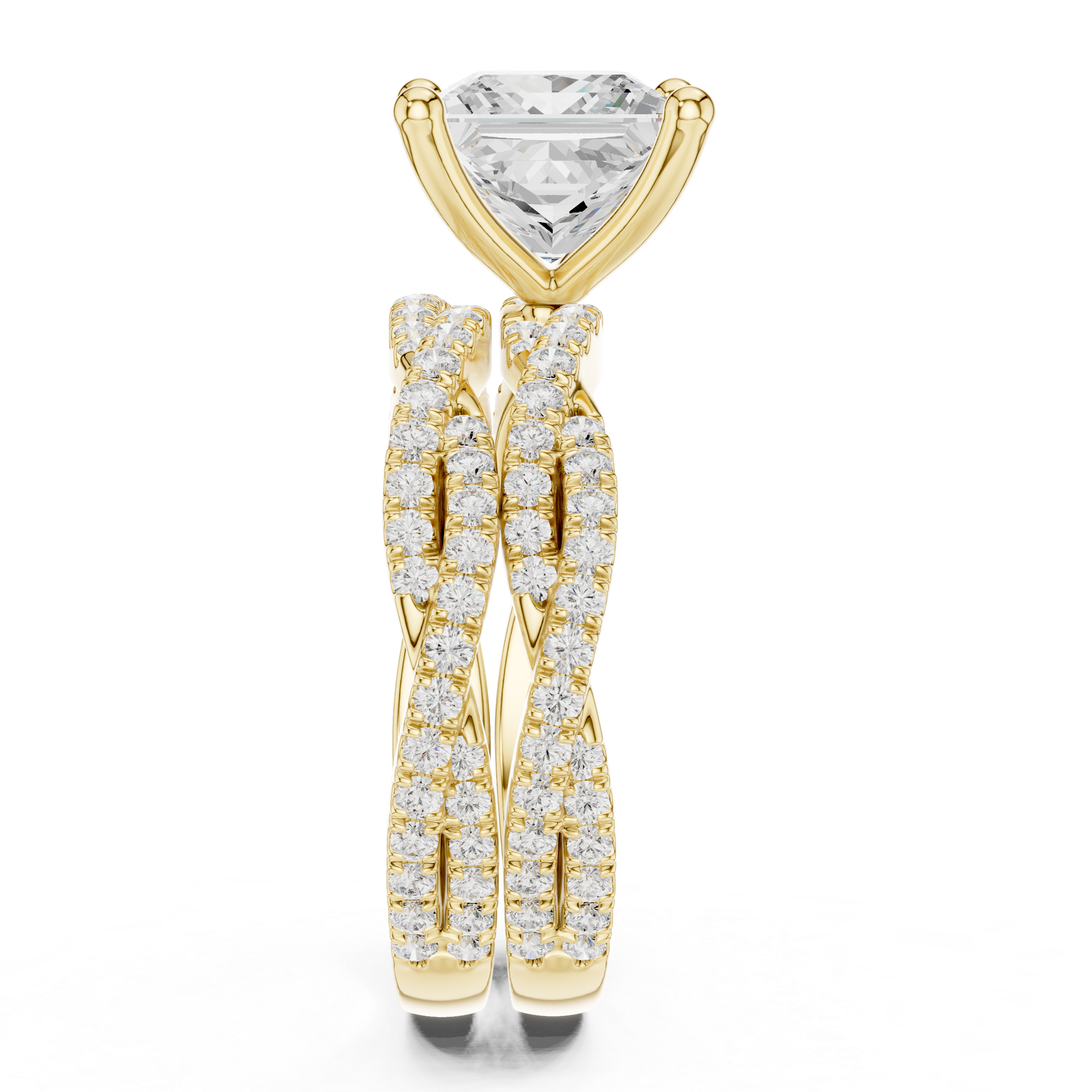 3.23 CT Princess Cut Triple Pavé Diamond Engagement Ring