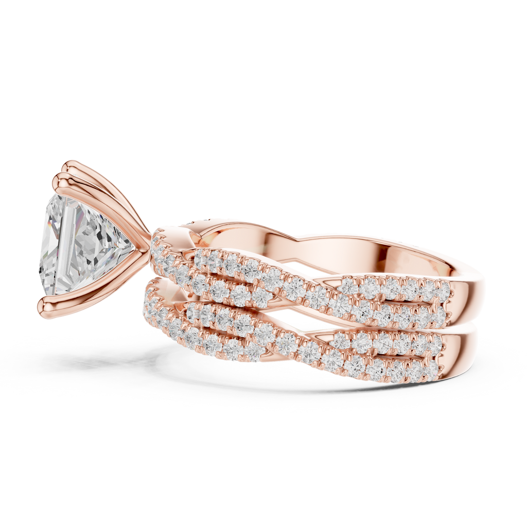 3.23 CT Princess Cut Triple Pavé Diamond Engagement Ring