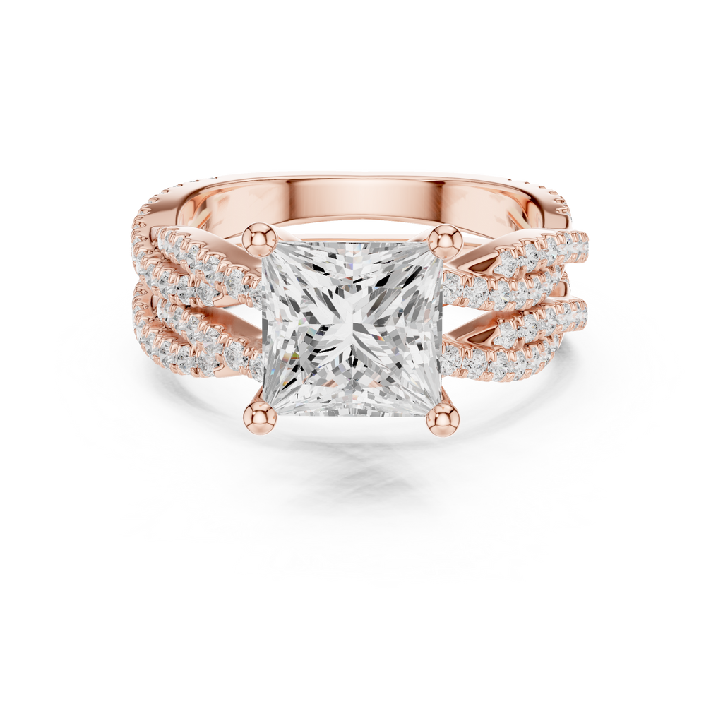 3.23 CT Princess Cut Triple Pavé Diamond Engagement Ring