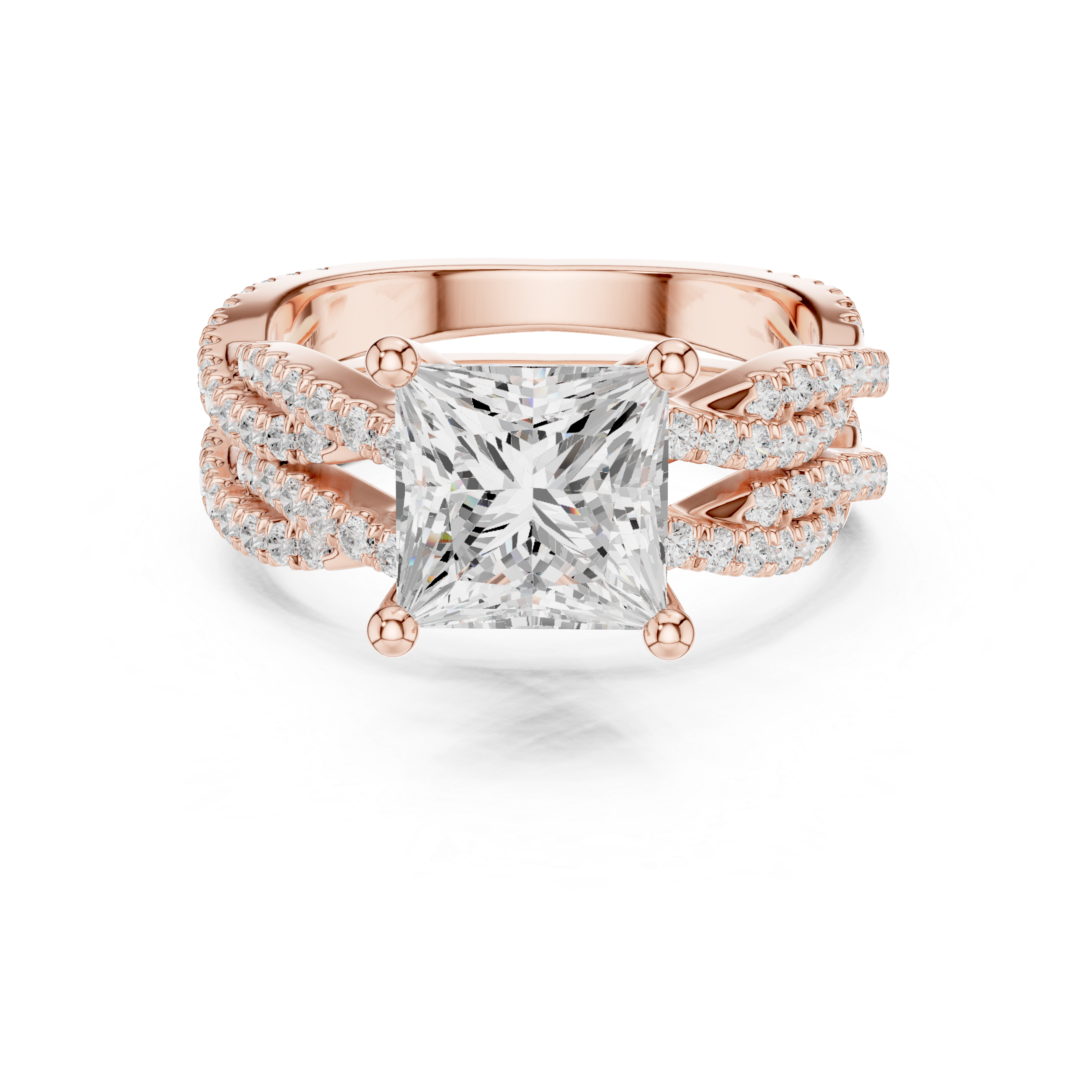 3.23 CT Princess Cut Triple Pavé Diamond Engagement Ring