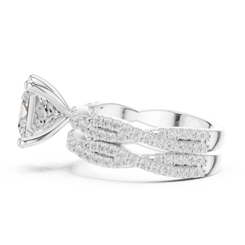3.23 CT Princess Cut Triple Pavé Diamond Engagement Ring