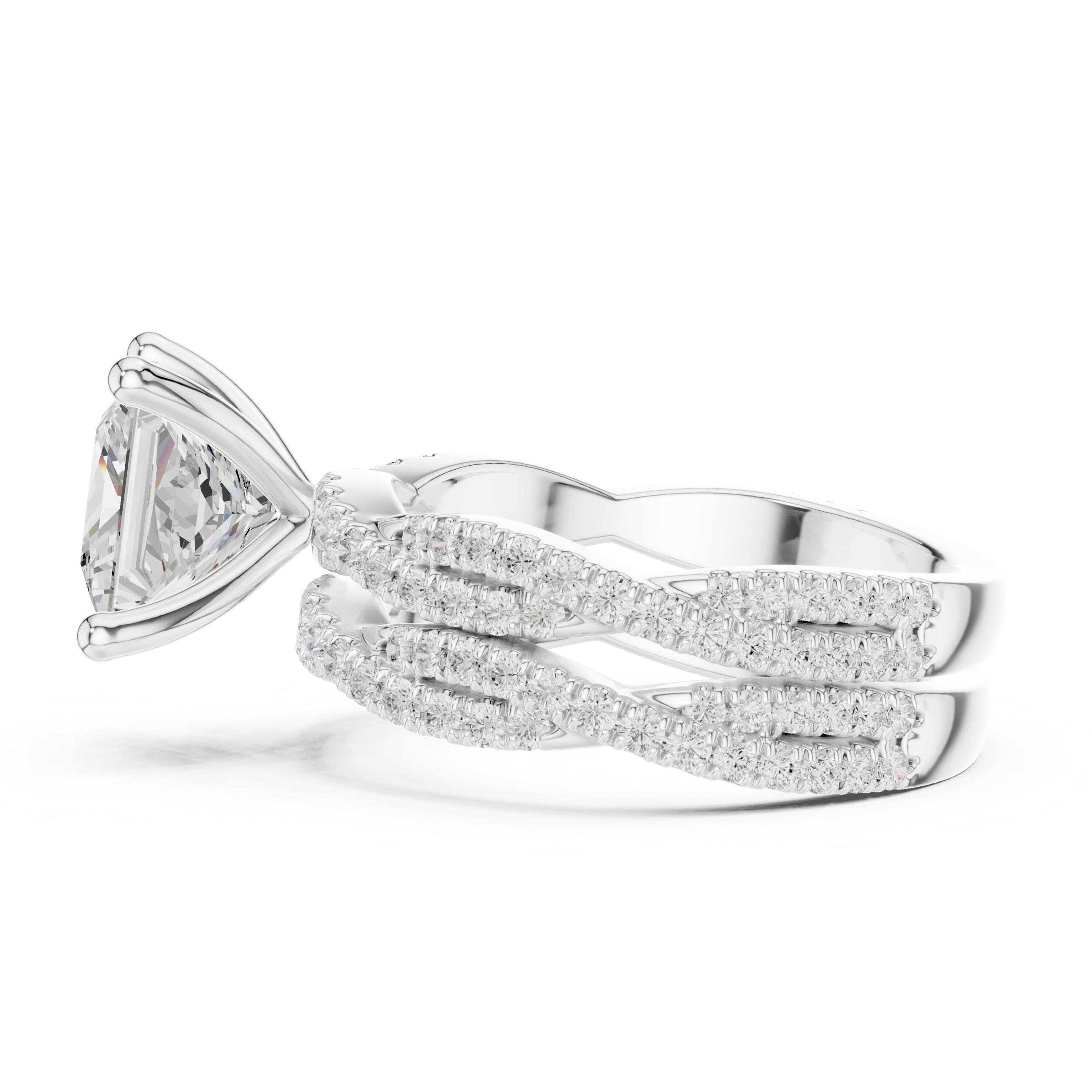3.23 CT Princess Cut Triple Pavé Diamond Engagement Ring